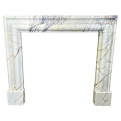 Vintage 21st Century White Marble Breche Bolection Fireplace