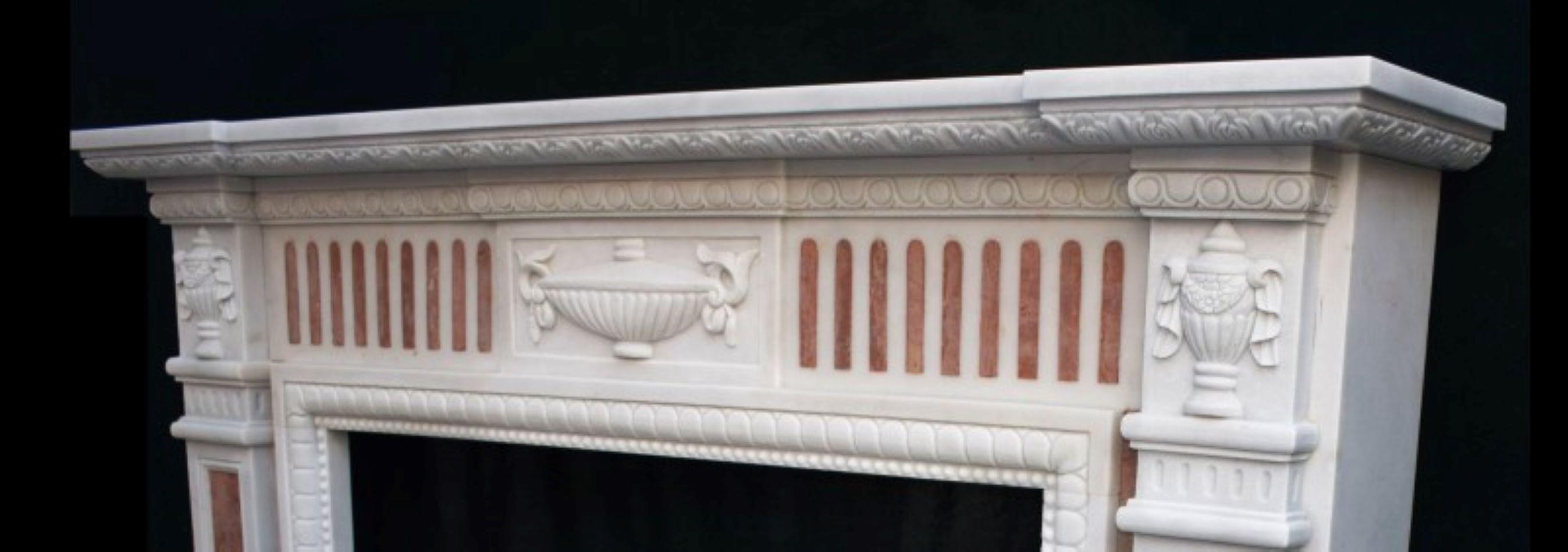 Italian 21st Century White Marble Fireplace Surround For Sale