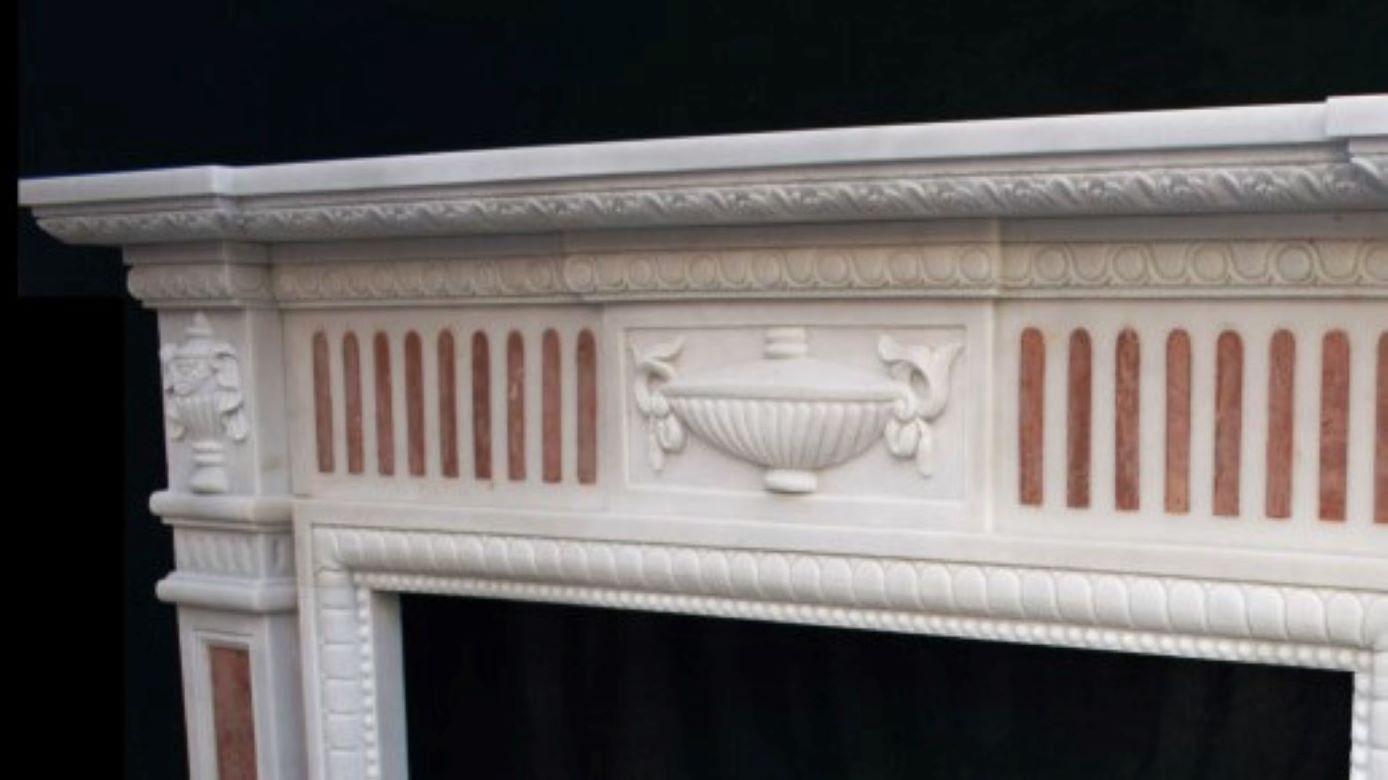 Carved 21st Century White Marble Fireplace Surround For Sale