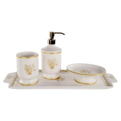 21st Century white porcelain  and decorated porcelain bathroom set 