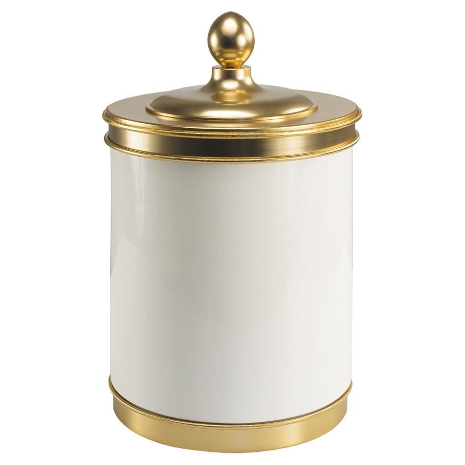 21st Century white porcelain  waste-bin with cover  For Sale
