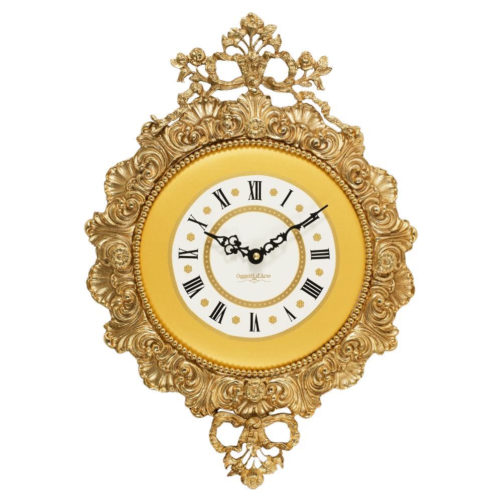 21st Century, White Porcelain with golden silk decoration wall Clock