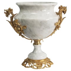 21st Century White Veined Marble and Golden Bronze Bowl
