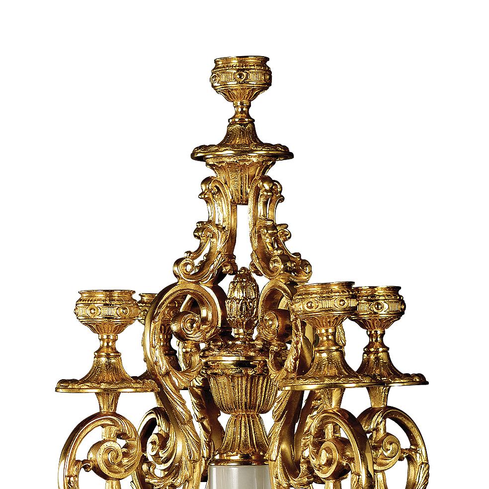Louis XVI 21st Century, White veined marble  and Golden Bronze Candelabra For Sale