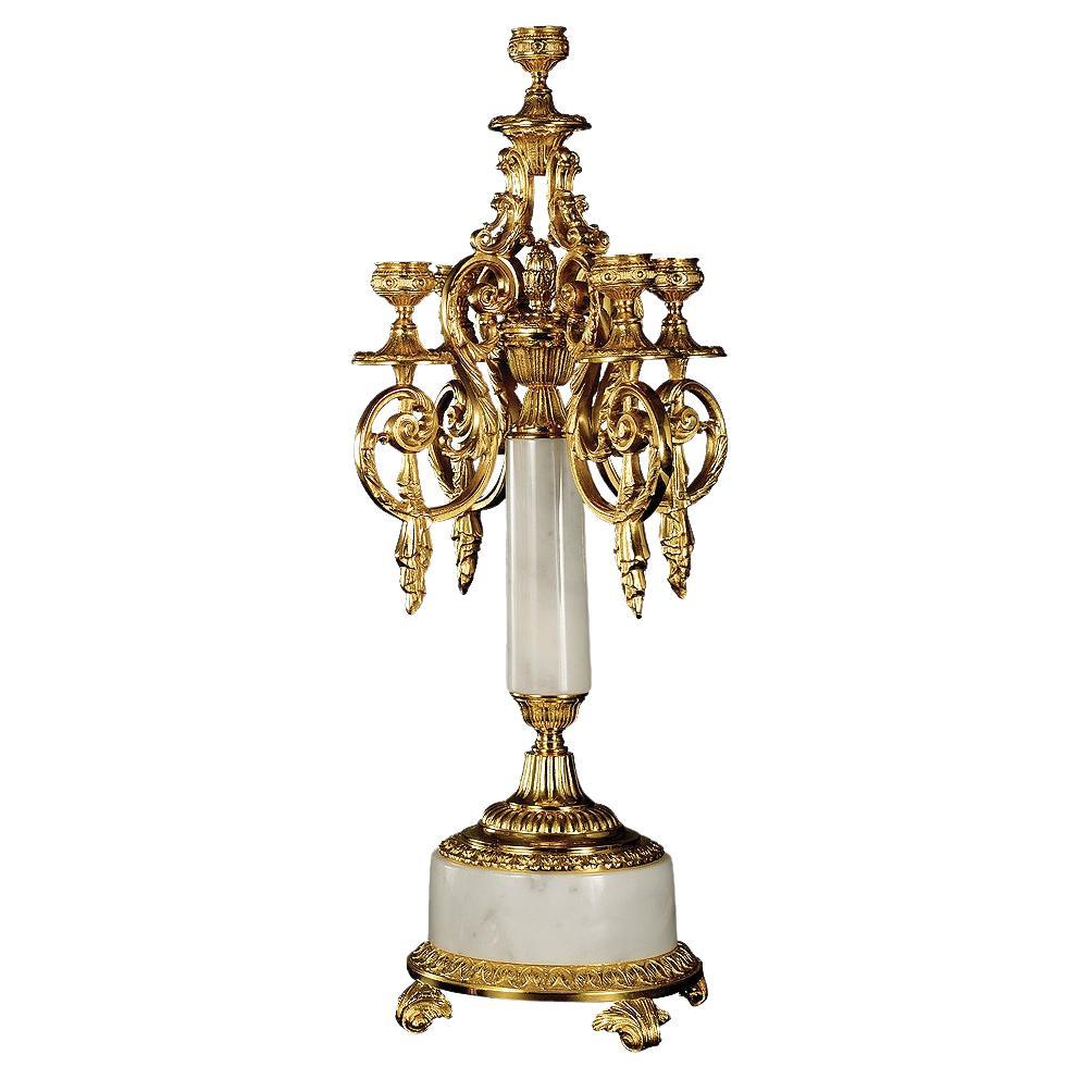 21st Century, White veined marble  and Golden Bronze Candelabra For Sale