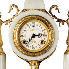 21st Century, white veined marble and Golden Bronze Clock