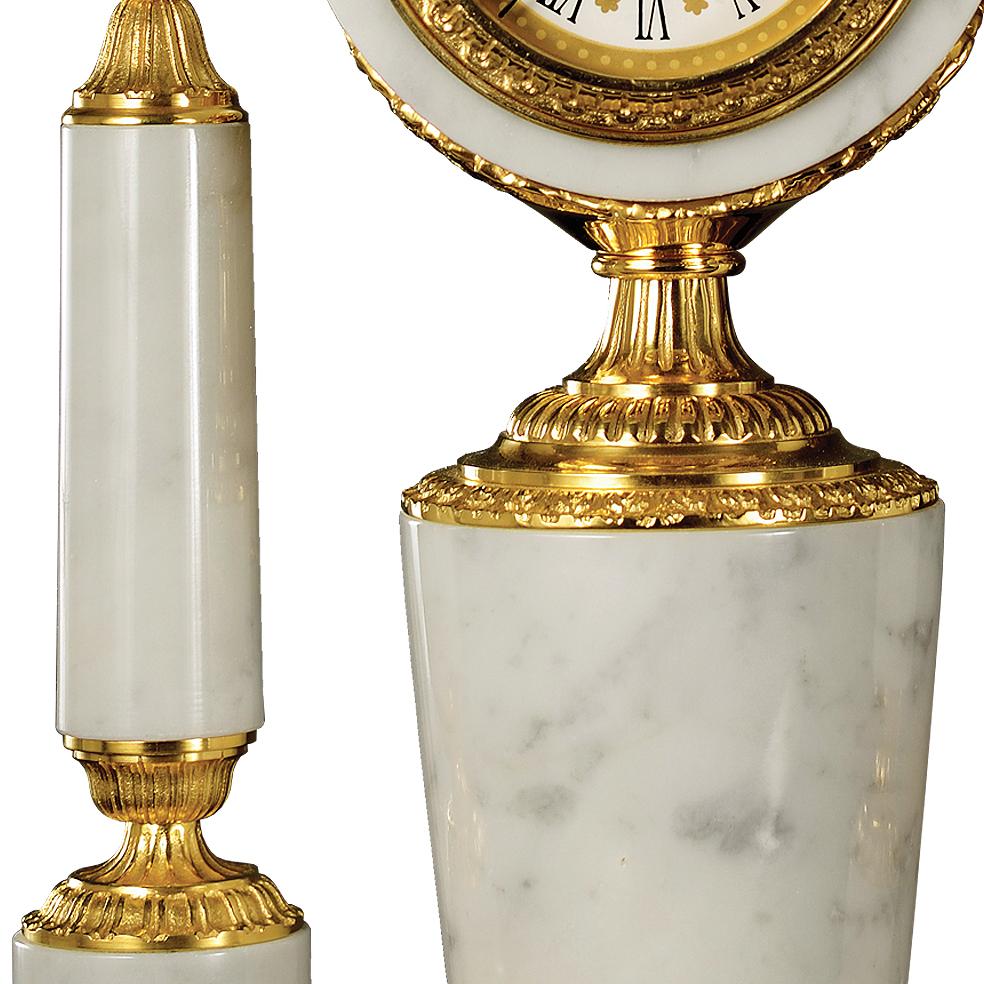 Louis XVI 21st Century, white veined marble and Golden Bronze Clock  For Sale