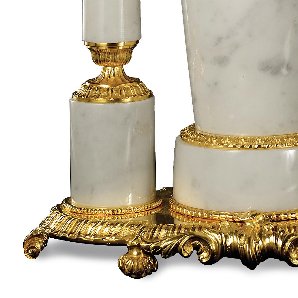 Italian 21st Century, white veined marble and Golden Bronze Clock  For Sale