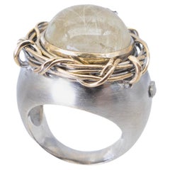 21st Century White Yellow Gold Cocktail Ring Nest Rutilated Quartz