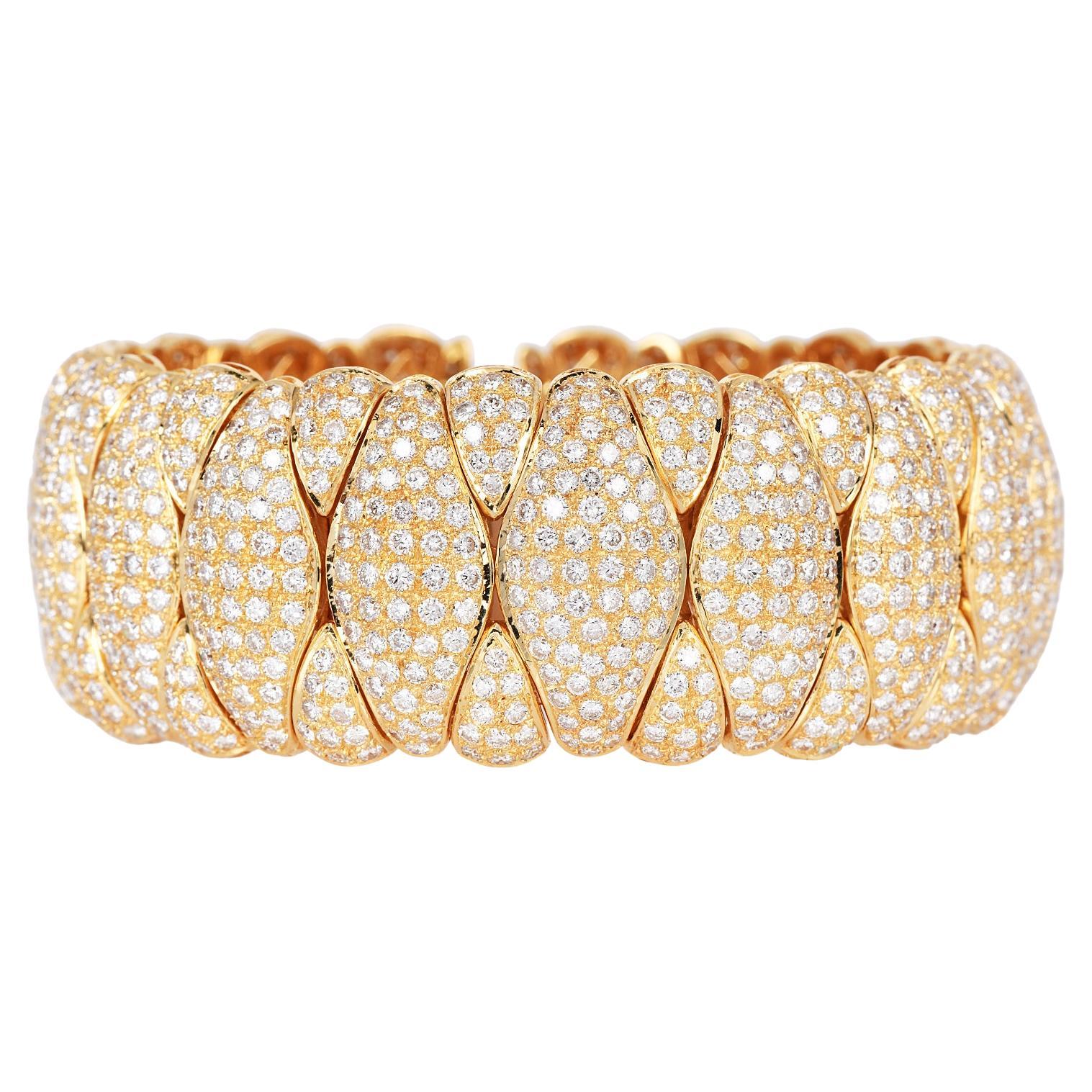 21st Century  Wide 27.0cts Diamond 18K Wide Cuff Bangle  For Sale