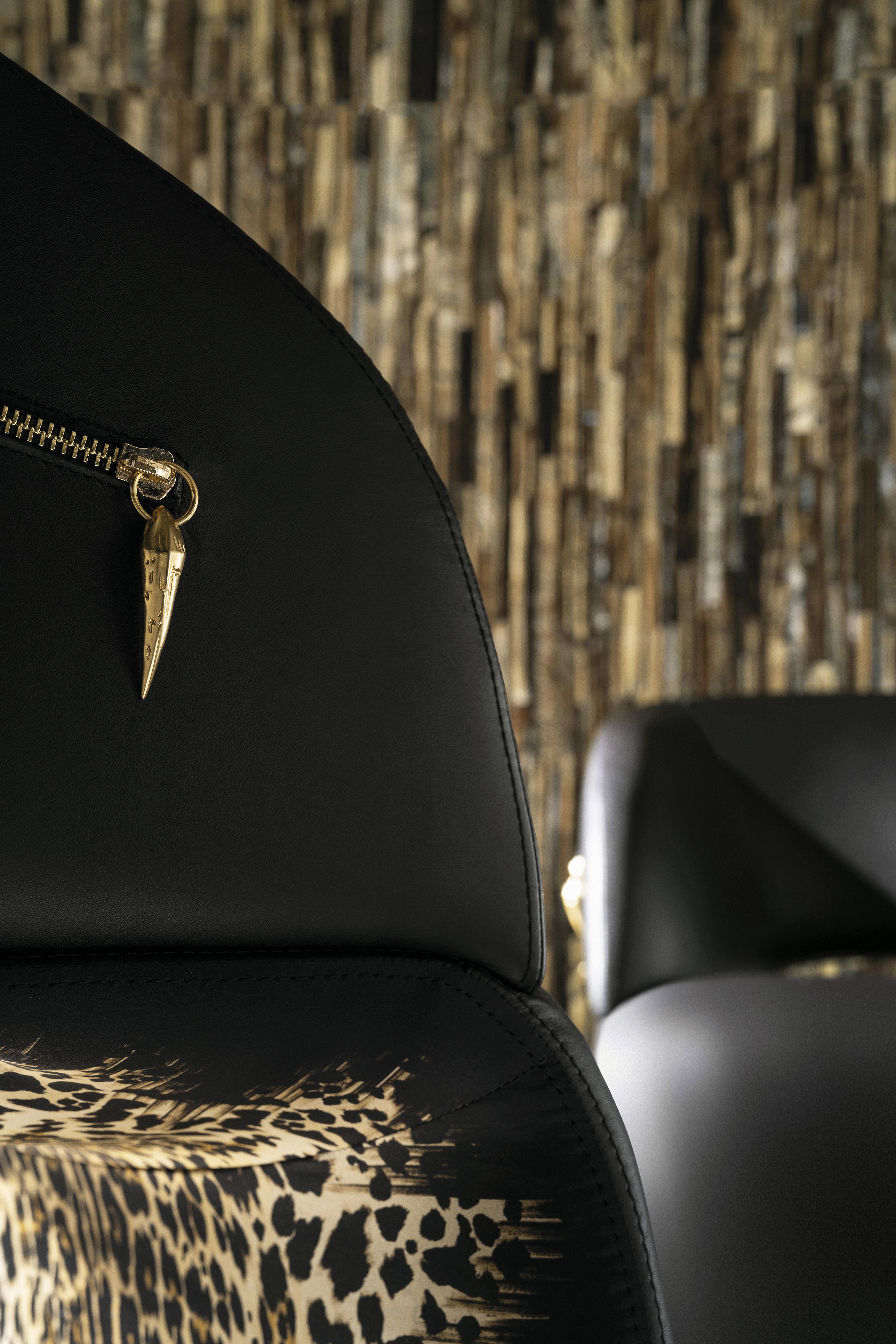 Wilder Sessel aus schwarzem Leder von Roberto Cavalli Home Interiors, 21. Jahrhundert im Angebot 3