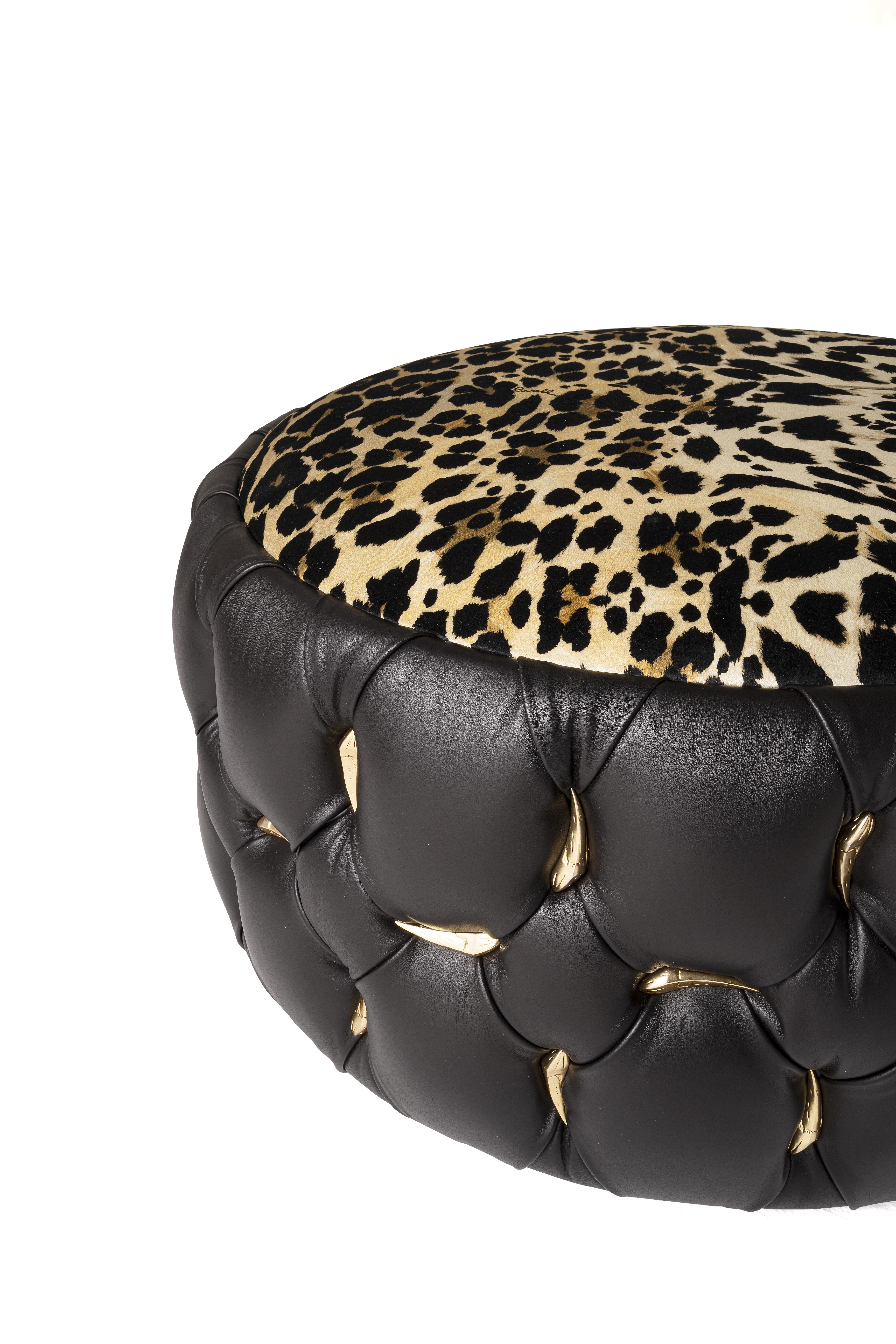 Modern 21st Century Wild Pouf in Fabric and Leather by Roberto Cavalli Home Interiors For Sale