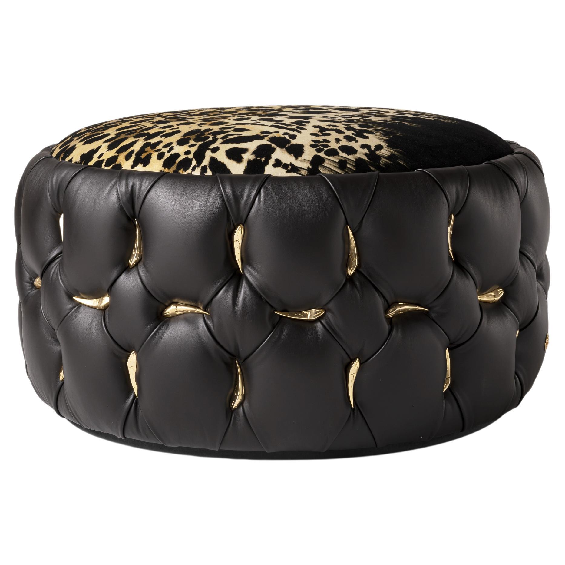 21st Century Wild Pouf in Fabric and Leather by Roberto Cavalli Home Interiors For Sale