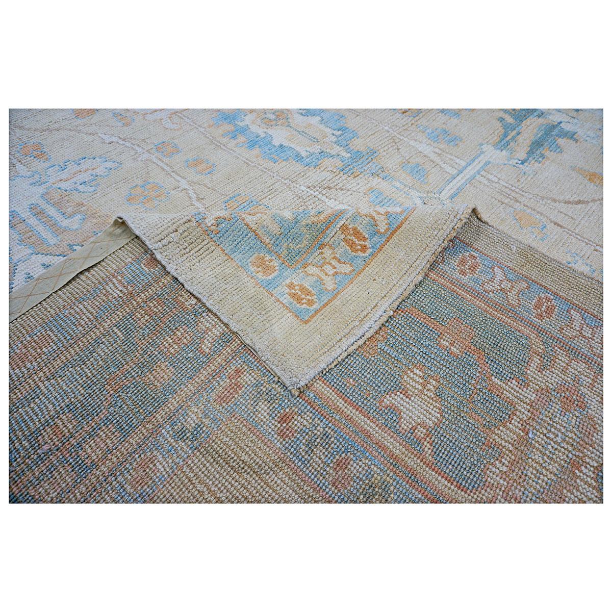 Hemp 21st Century William Morris Donegal Carpet 11x15 Tan, Light Blue and Orange Rug For Sale