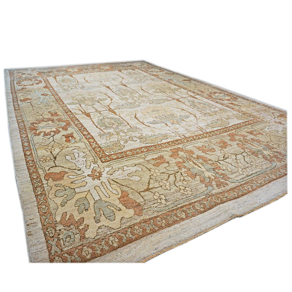 Hand-Woven 21st Century William Morris Donegal Carpet 13x18 Ivory, Tan, & Rust Handmade Rug For Sale