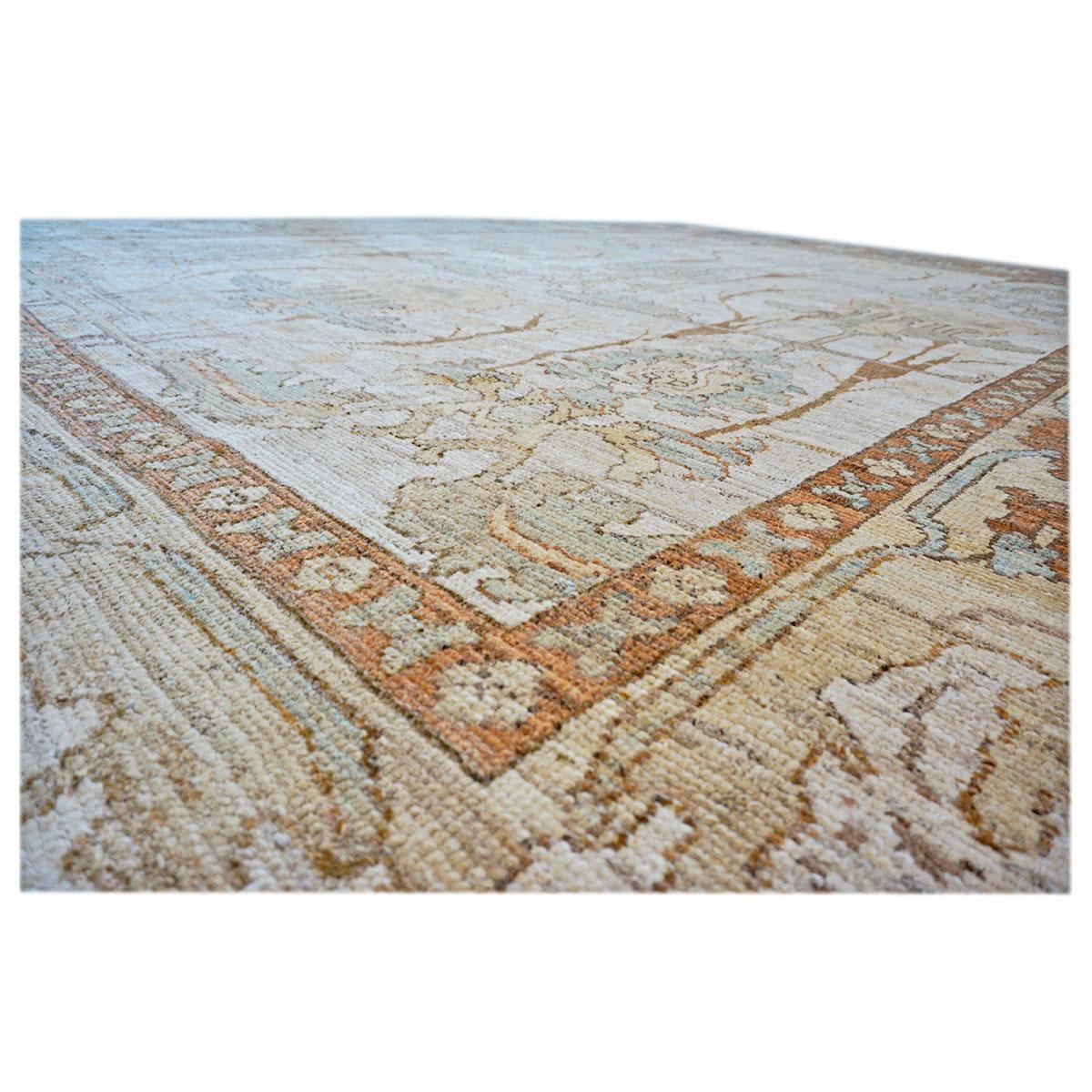 Contemporary 21st Century William Morris Donegal Carpet 13x18 Ivory, Tan, & Rust Handmade Rug For Sale