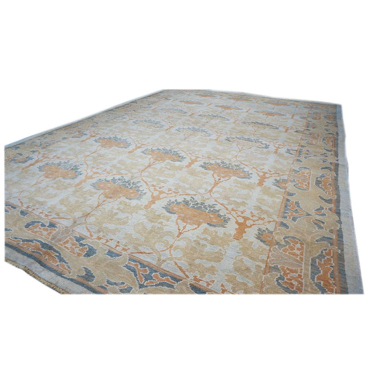 Oushak 21st Century William Morris Donegal Carpet Light Blue and Orange For Sale