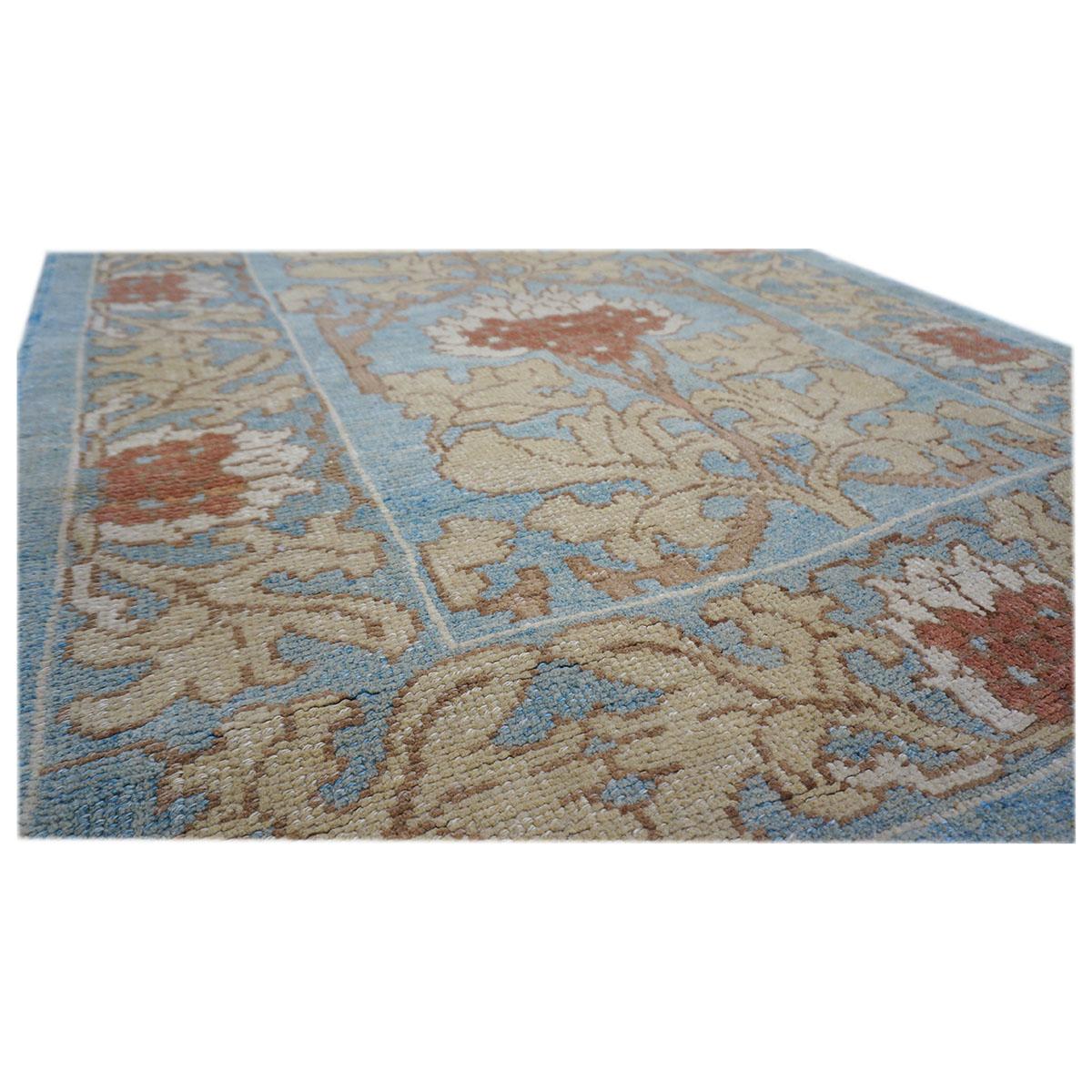 Oushak 21st Century William Morris Donegal Carpet 4.4x5.7 Light Blue, Tan, & Rust For Sale