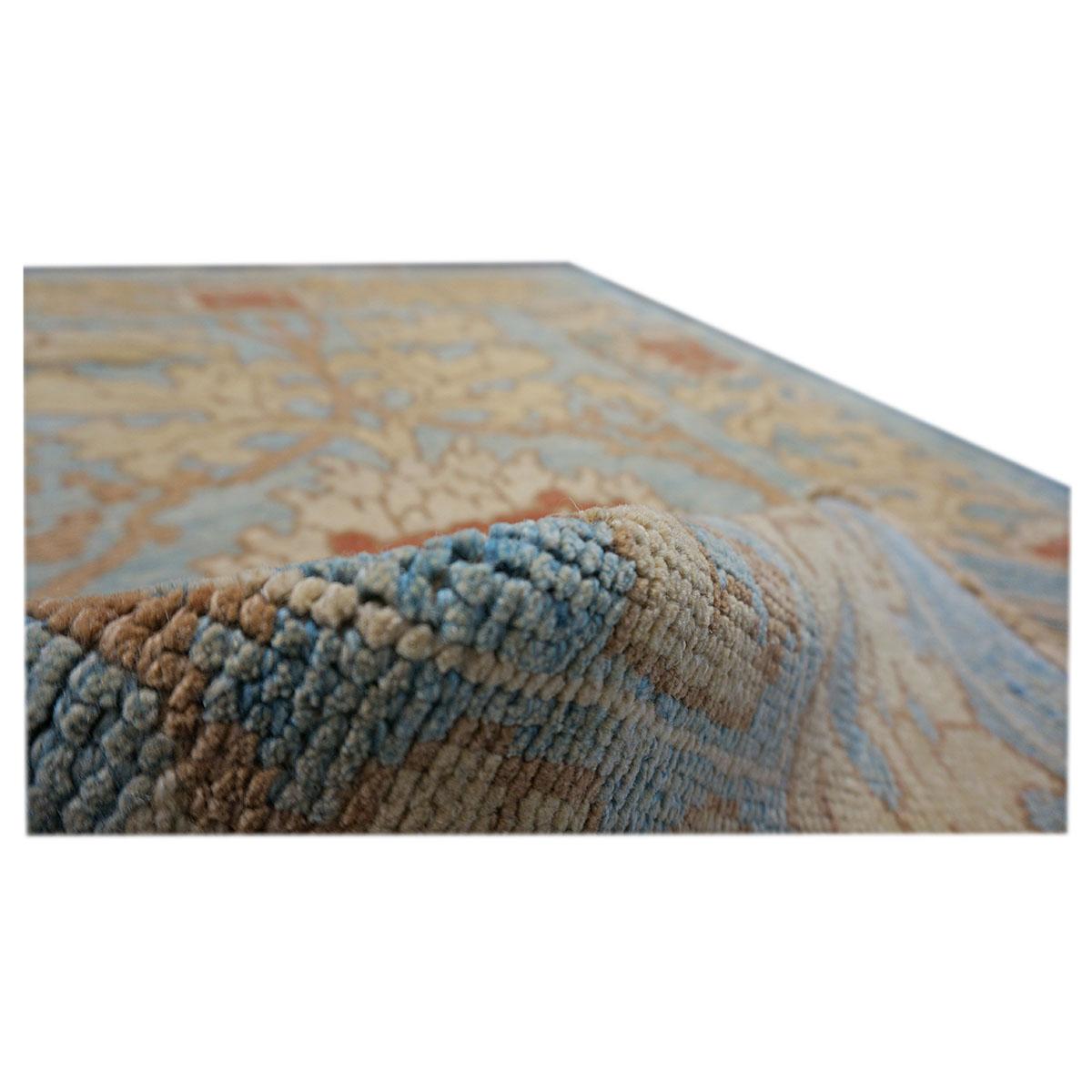 Hand-Woven 21st Century William Morris Donegal Carpet 4.4x5.7 Light Blue, Tan, & Rust For Sale