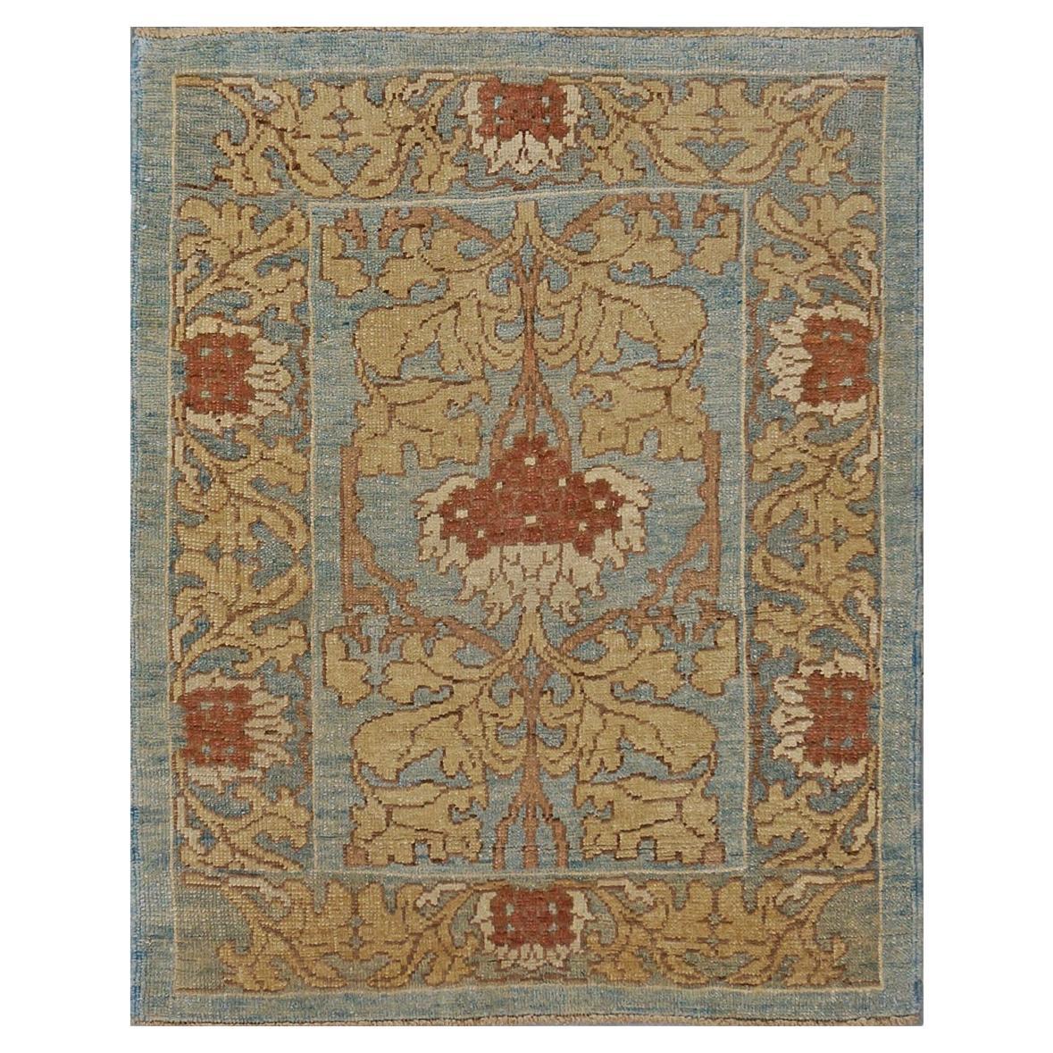 21st Century William Morris Donegal Carpet 4.4x5.7 Light Blue, Tan, & Rust