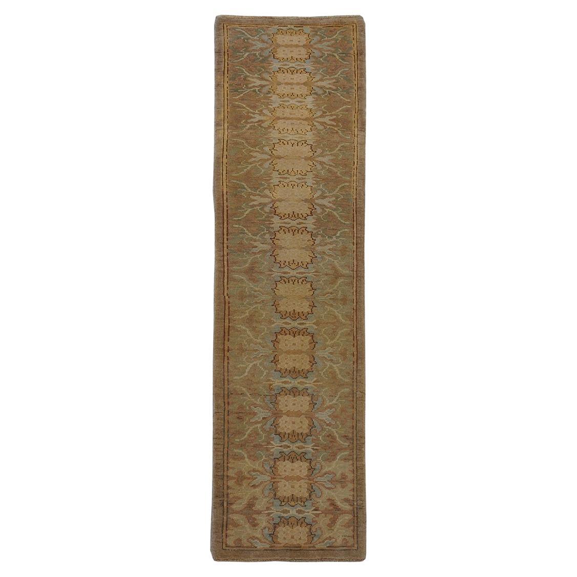 21st Century William Morris Donegal Carpet 3x10 Tan, Blue & Ivory Hall Runner For Sale