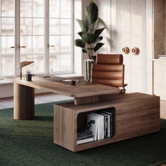 21° Scrivania Willington Legno Noce Pelle Realizzata a mano in Portogallo da Wood Tailors