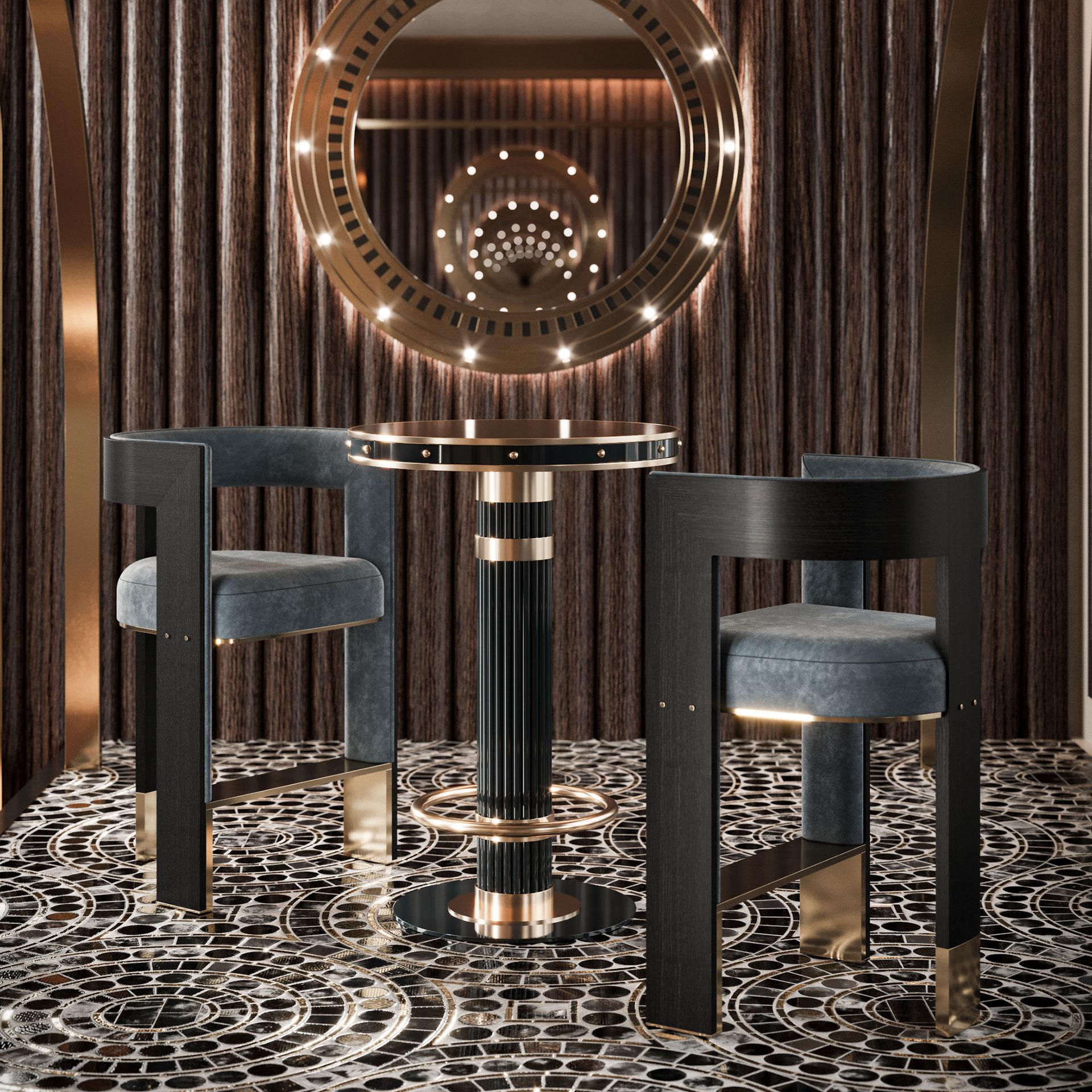 Portugais Table de bar Willis du 21e siècle en acier laqué, bois et métal par Porus Studio en vente