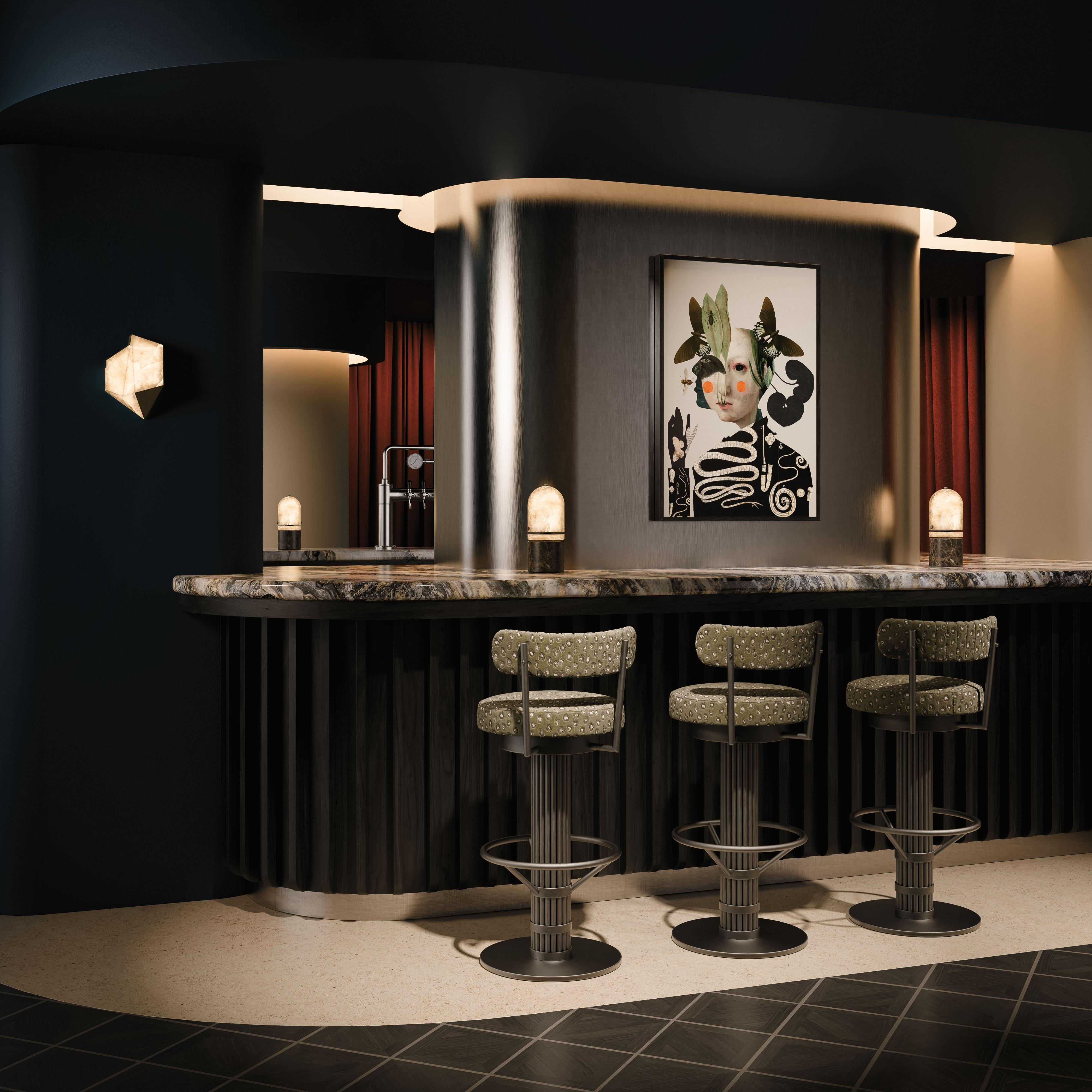 Swivel Willis Bar Chair Leather Stainless Steel Made in Portugal by Porus Studio For Sale 1