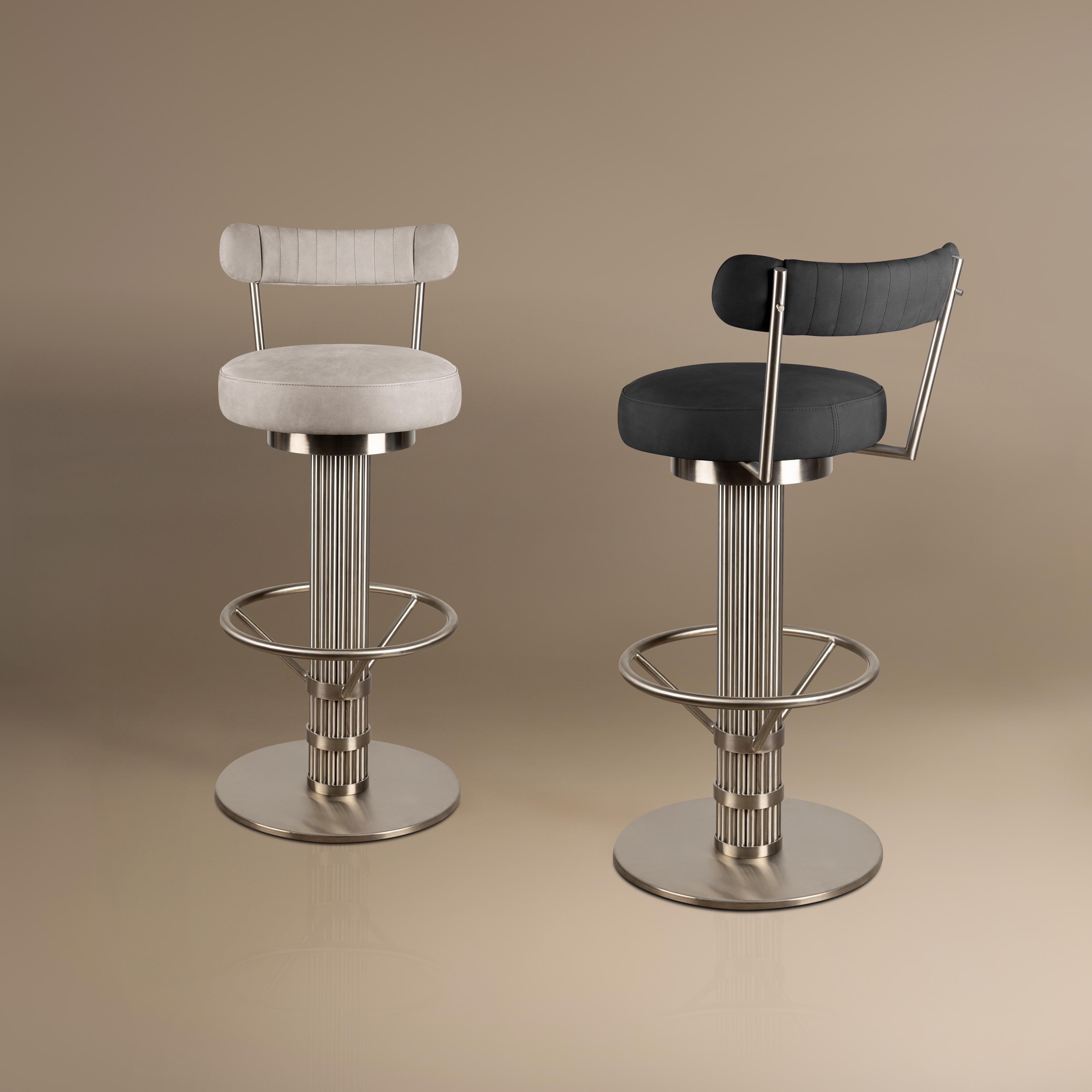 Swivel Willis Bar Chair Leather Stainless Steel Made in Portugal by Porus Studio For Sale 2