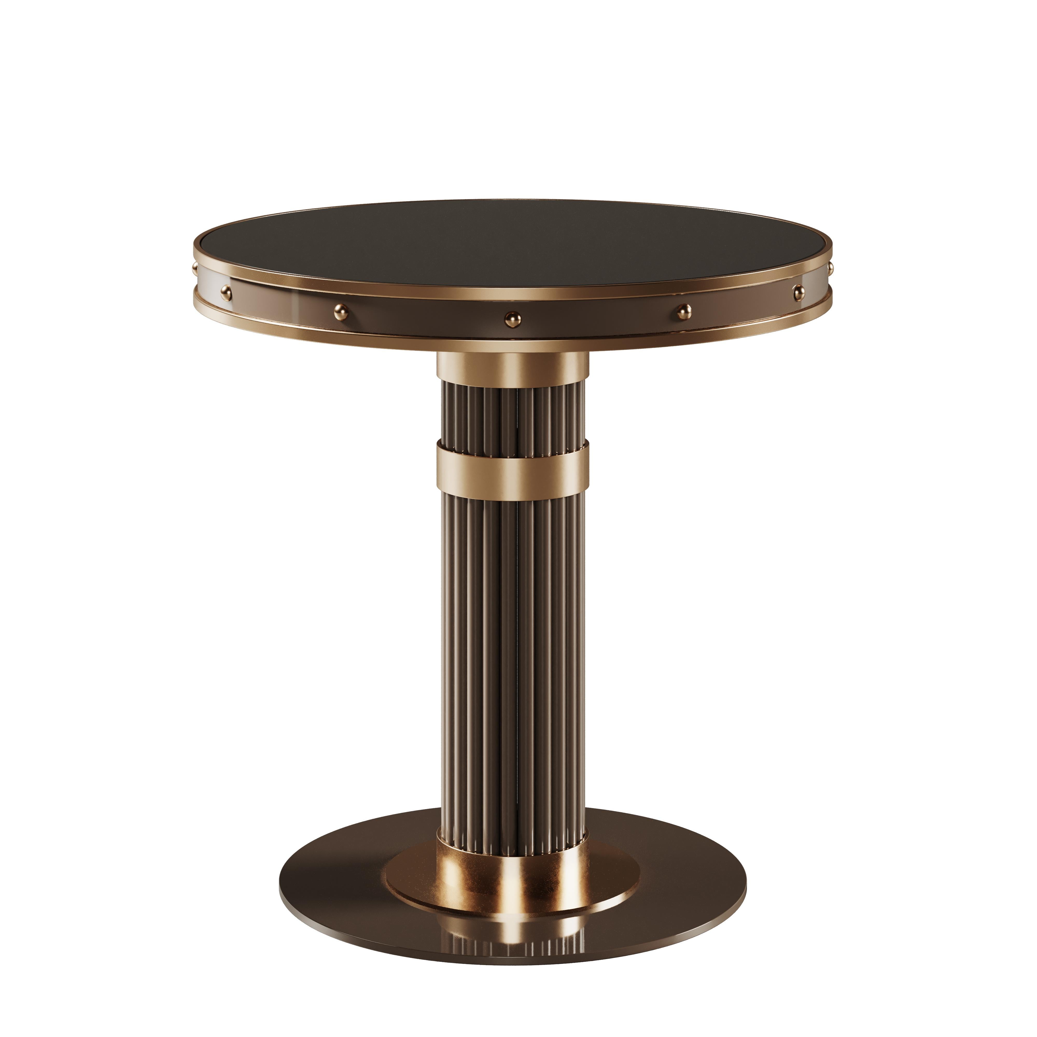 21st Century, Willis Dining Table Glass Wood Brass In New Condition For Sale In RIO TINTO, PT