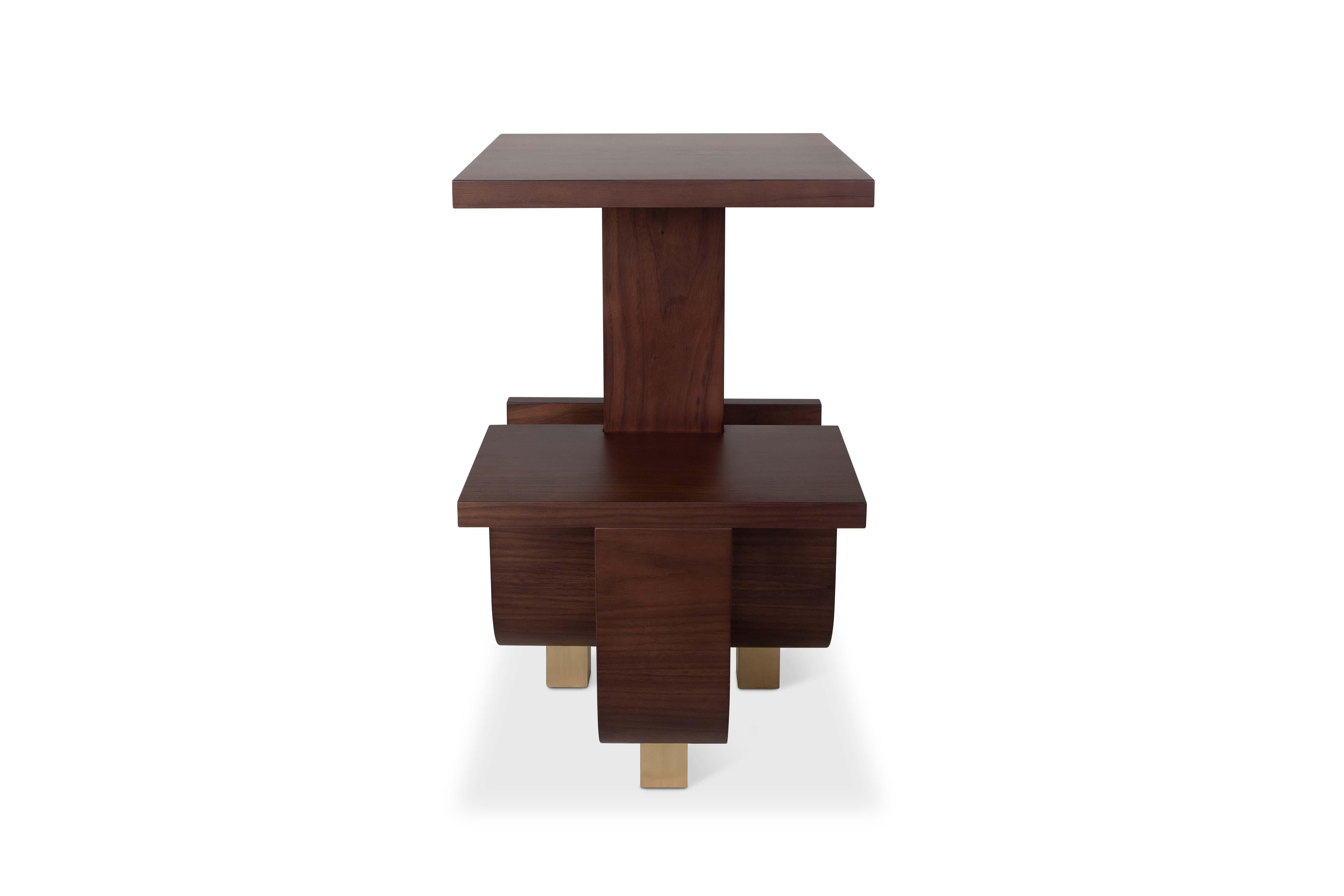 Contemporary 21st Century Wodehouse Wooden Side Table Walnut Wood Polished Brass For Sale