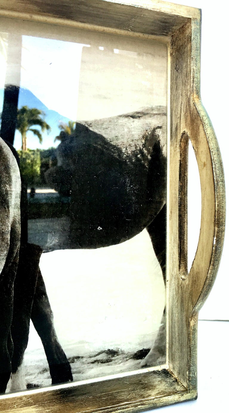 21st Century Wood and Glass Handle "Horse" Tray For Sale at 1stDibs