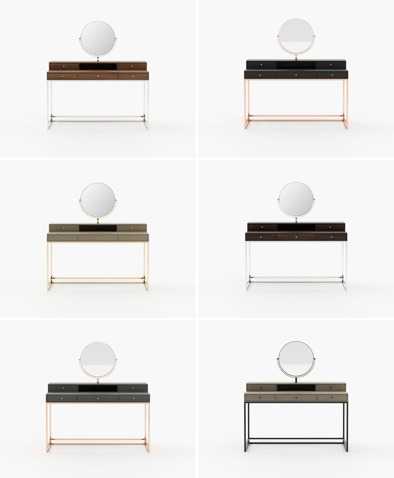 21st-century wooden dressing table with one round mirror, fully customisable In New Condition For Sale In Porto, PT