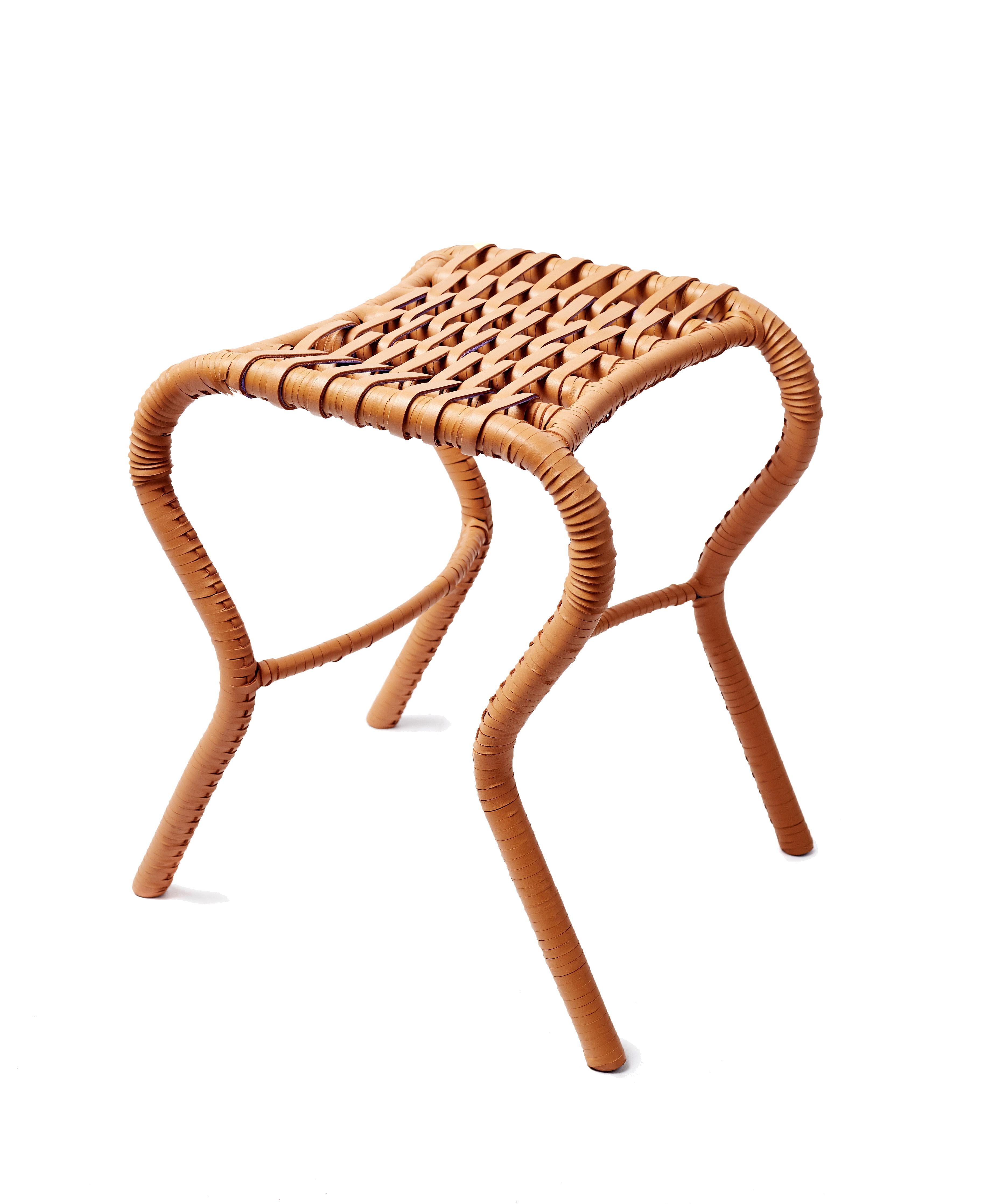 International Style 21st century Woven Leather Bata Stool For Sale