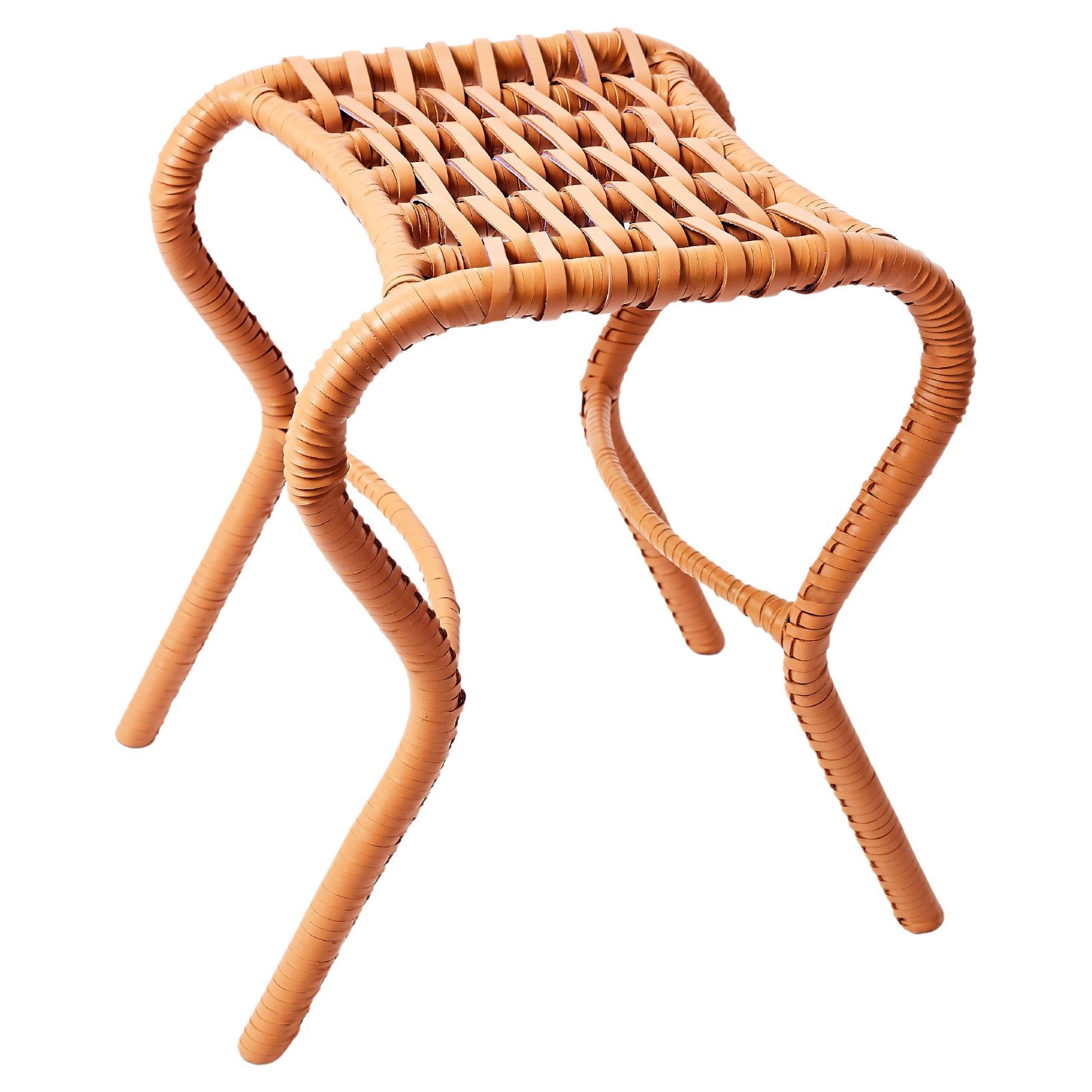 21st century Woven Leather Bata Stool For Sale