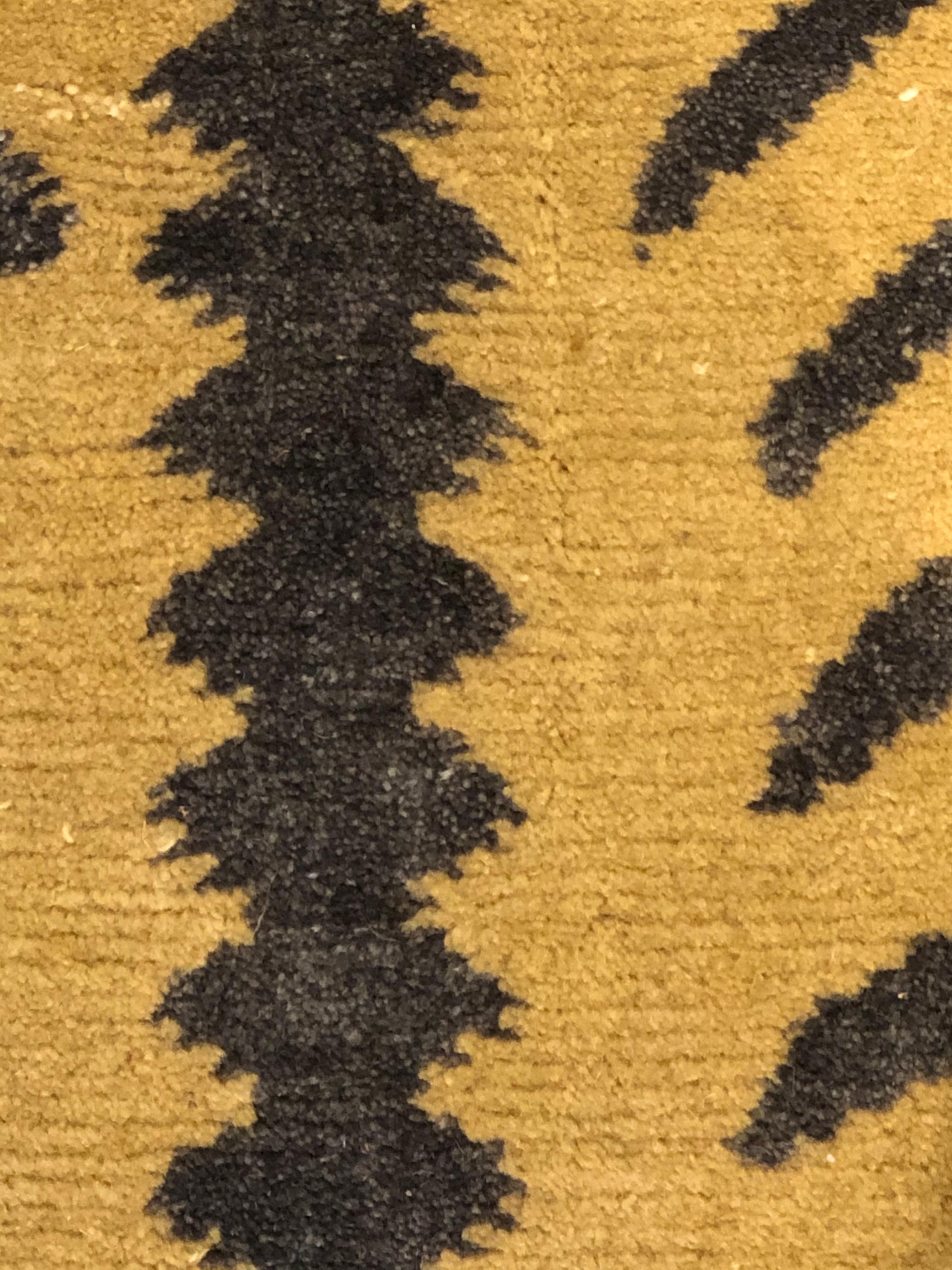 Wool 21st Century Yellow and Brown Tibetan Tiger Mantle Rug, circa 2019 For Sale