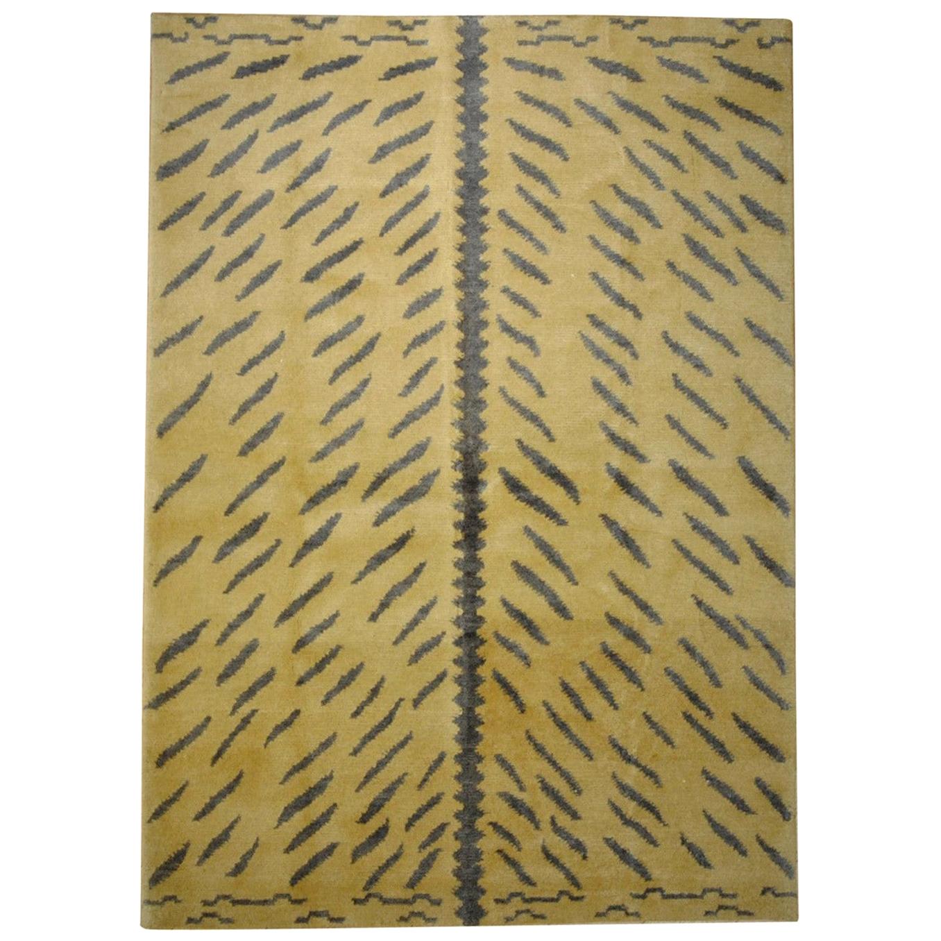 21st Century Yellow and Brown Tibetan Tiger Mantle Rug, circa 2019 For Sale