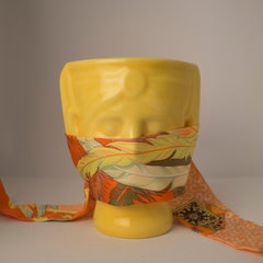 21st Century, Yellow Ceramic Vase Handmade Hand decorated Made in Italy 1 Piece