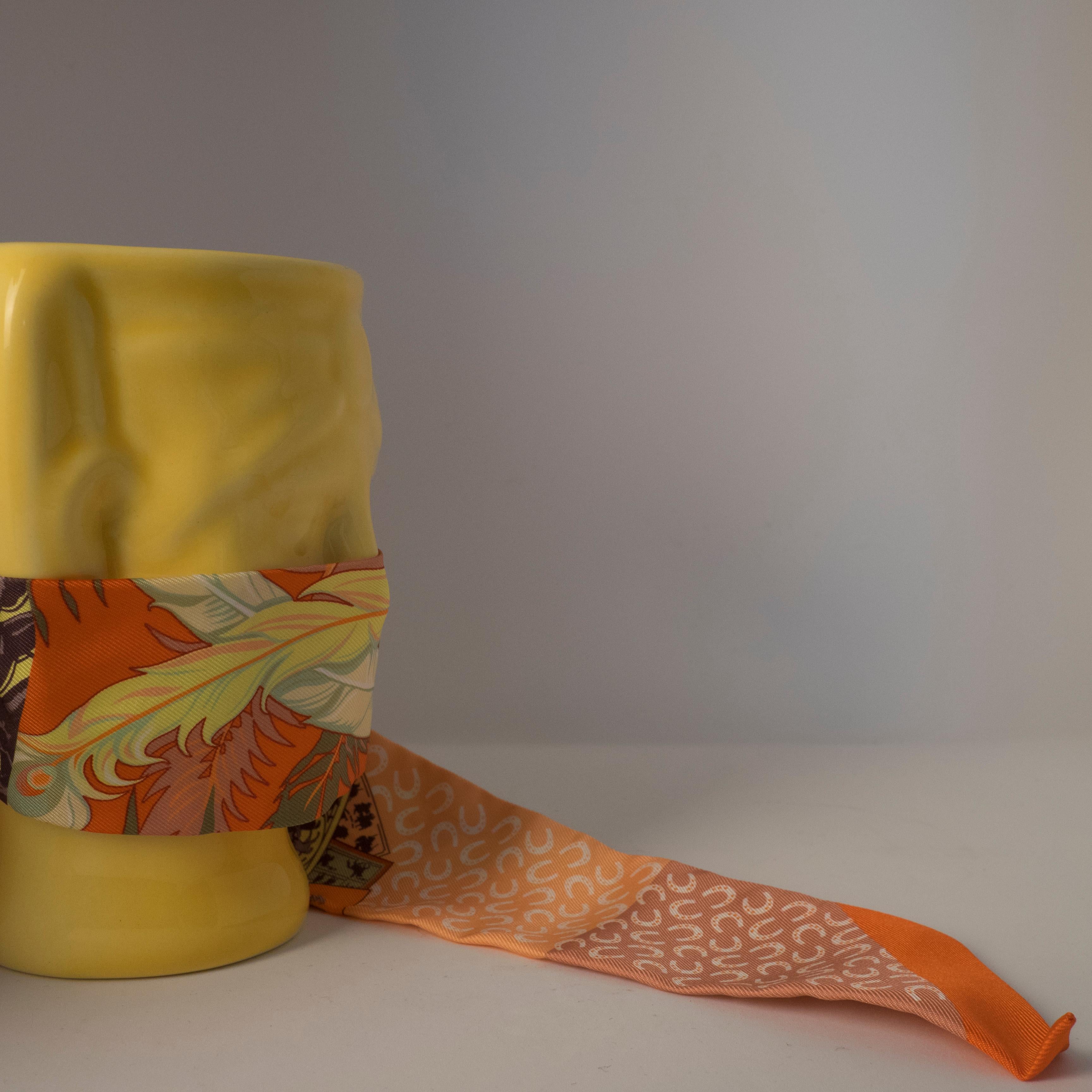 Modern 21st Century, Yellow Ceramic Vase Handmade Hand decorated Made in Italy 1 Piece  For Sale