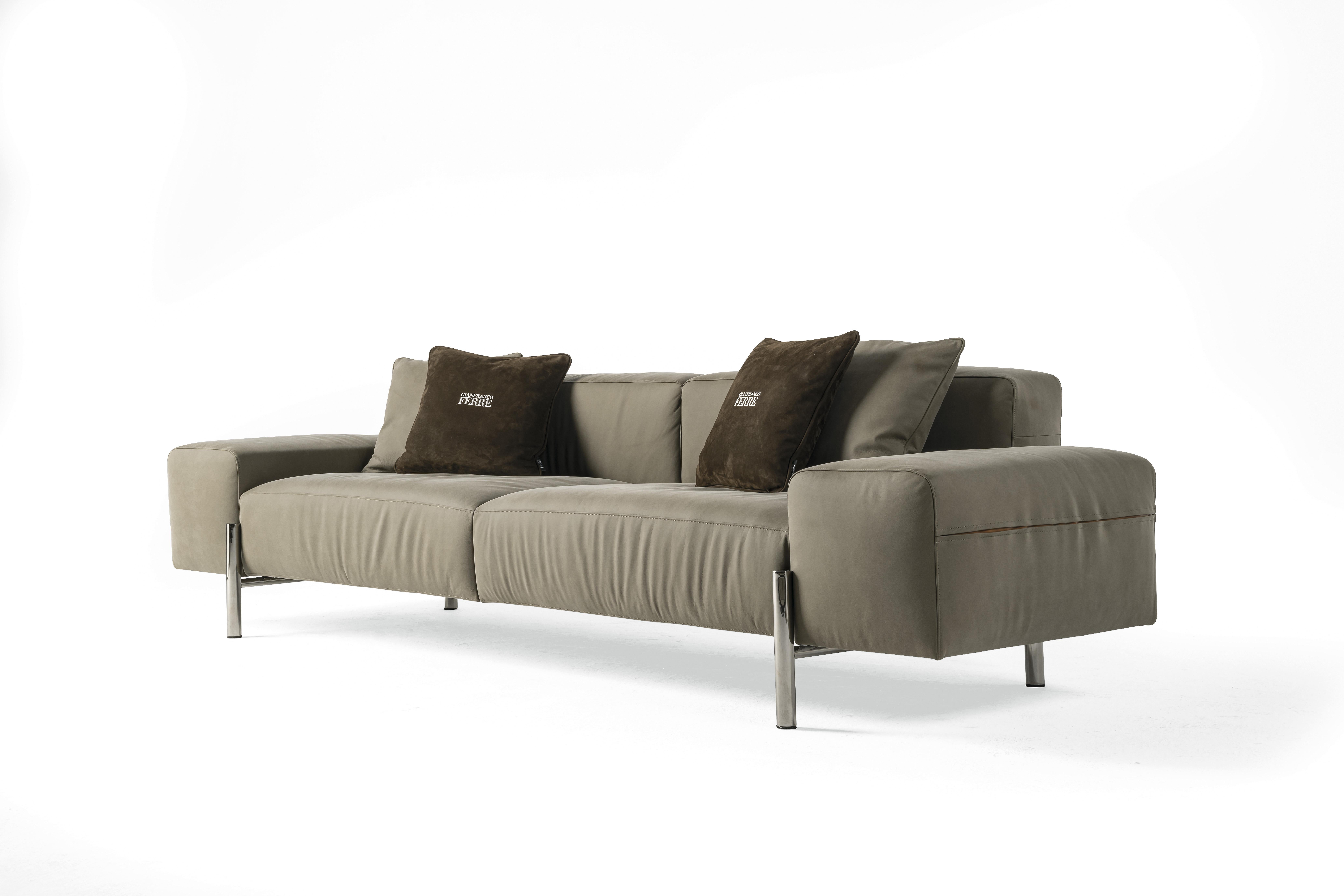Leather 21st Century York Sofa in Nabuk by Gianfranco Ferré Home For Sale