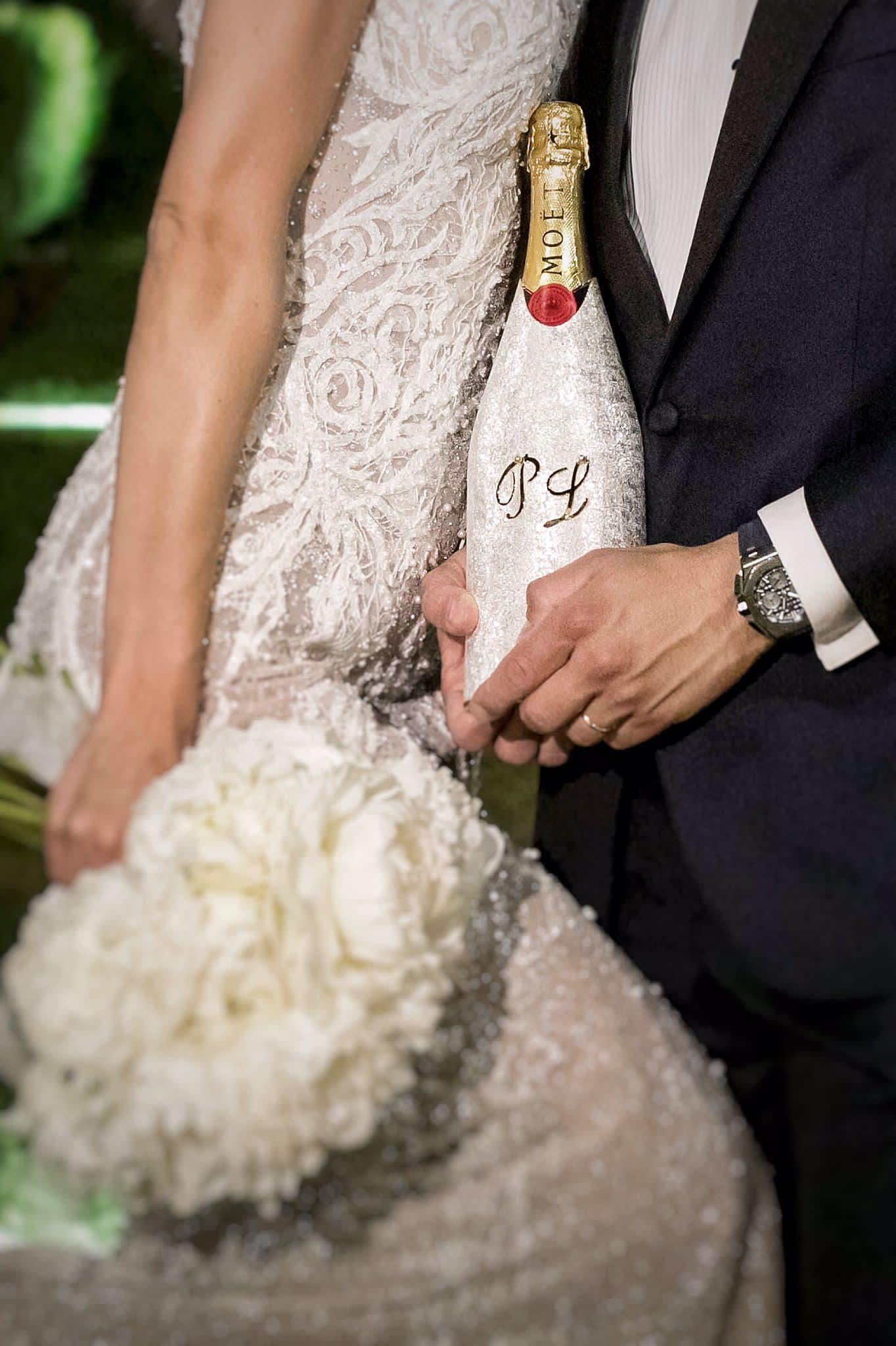 Champagne Bottle Cover, Luxury Wedding Gift, Your Wedding Personalized, Silver For Sale 3