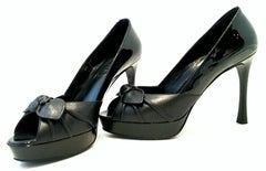 21st Century Yves Saint Laurent Paris Black Peep Toe Platform Shoes-Size 39