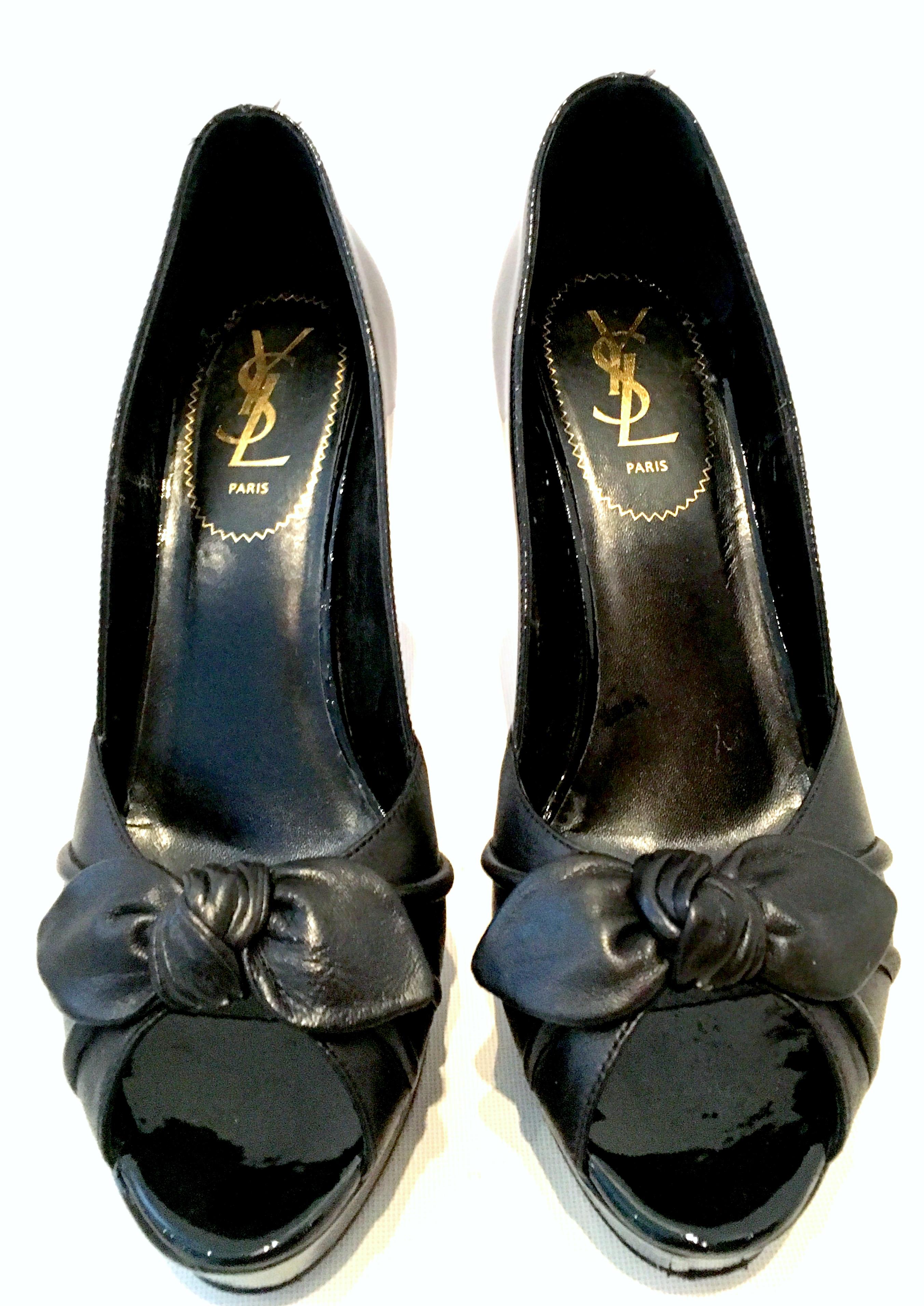 Women's or Men's 21st Century Yves Saint Laurent Paris Black Peep Toe Platform Shoes-Size 39 For Sale