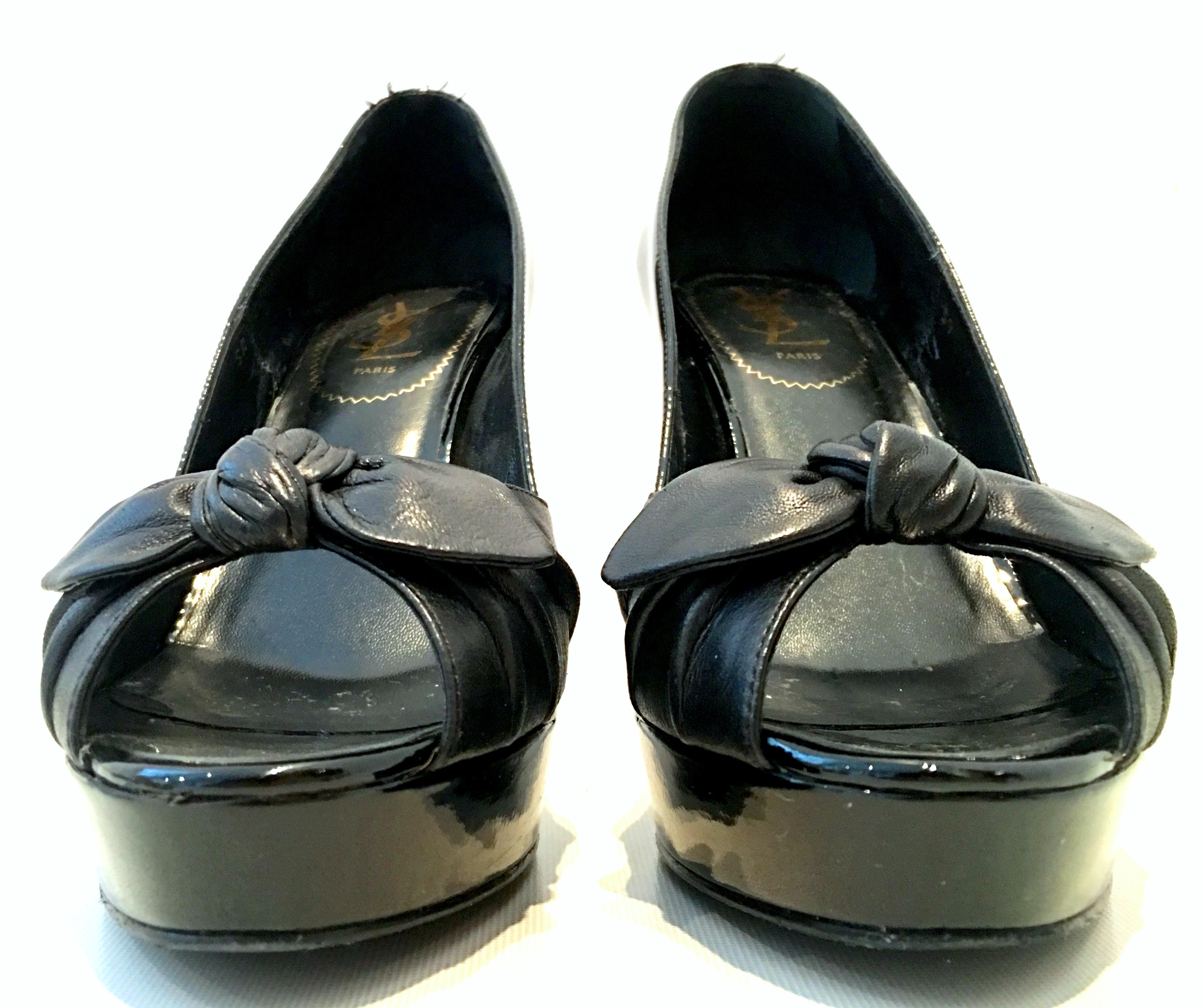 21st Century Yves Saint Laurent Paris Black Peep Toe Platform Shoes-Size 39 For Sale 1