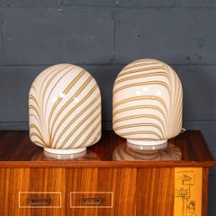 21. JahrhundertPaar italienische Tischlampen aus mundgeblasenem Glas, Murano