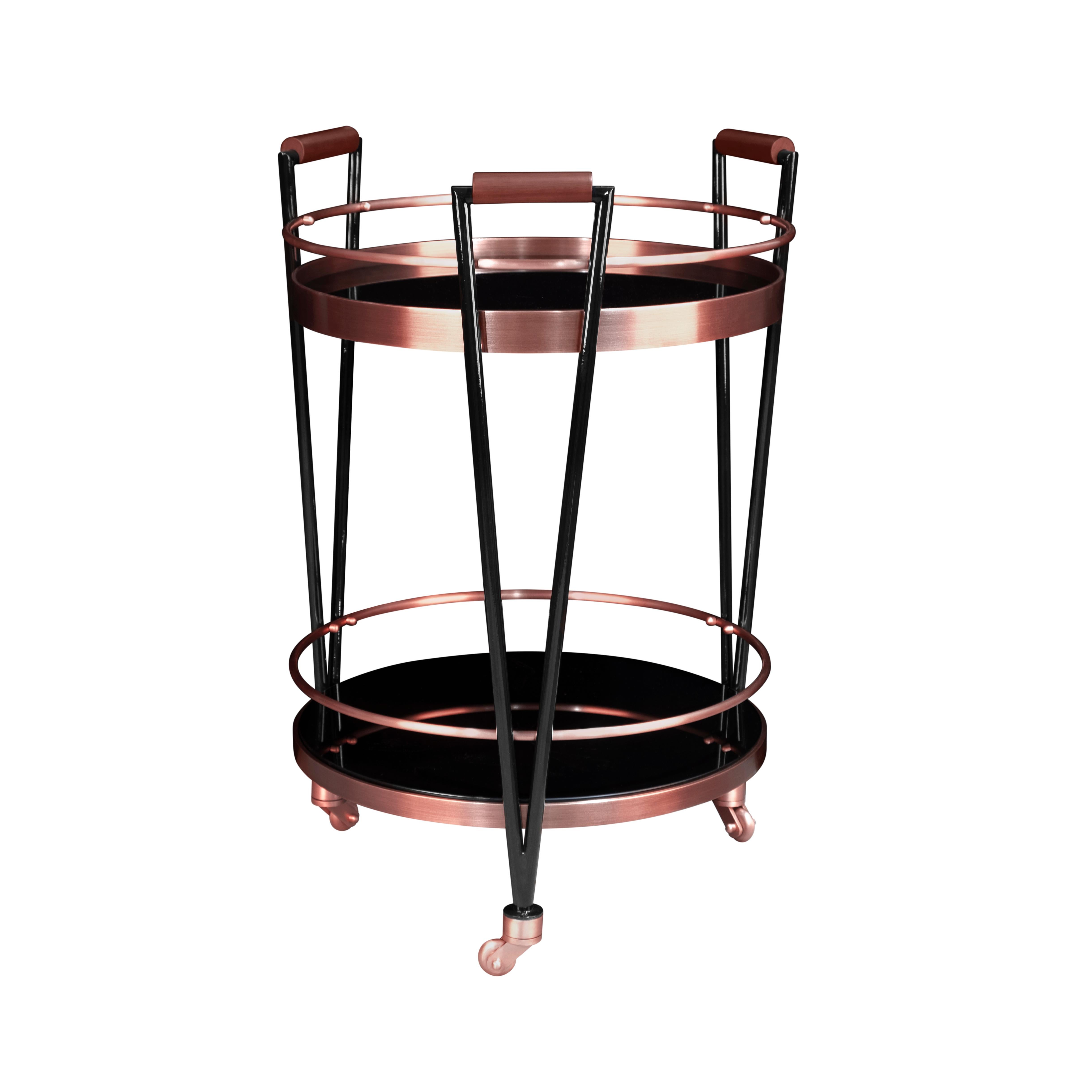 Laccato 21° Carrello da bar Crossroads in rame e ottone fatto a mano in Portogallo da Porus Studio A in vendita