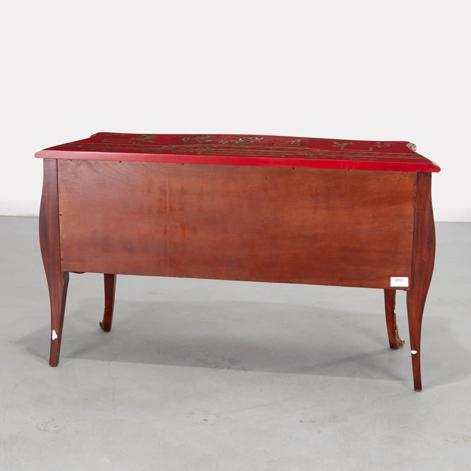 21st C.Theodore Alexander, 'The Opulent East' Red Lacquer Serpentine Bombe Chest For Sale 2