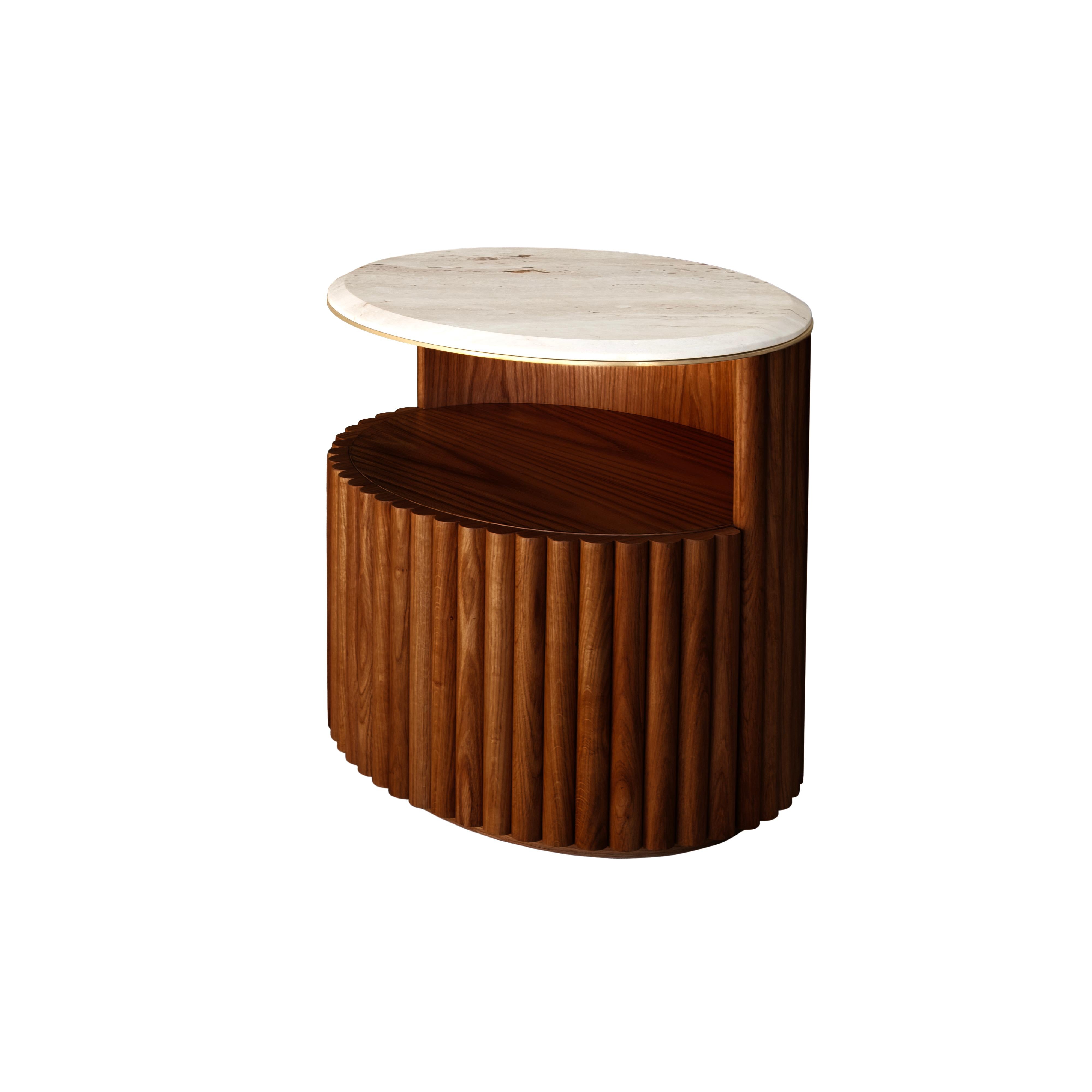 21st Herbert Nightstand Oak Travertino Leather Made in Portugal by Wood Tailors For Sale 1