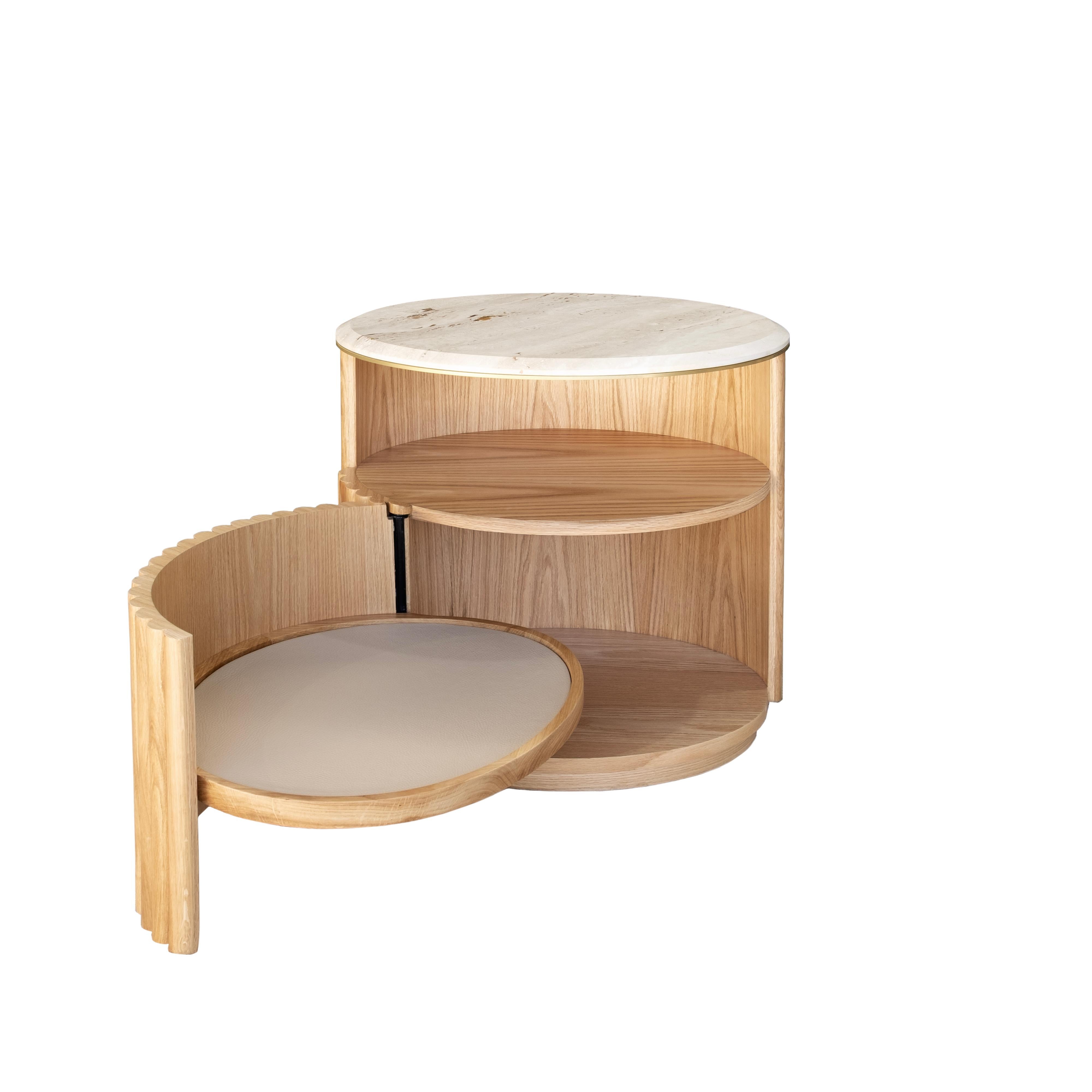 21st Herbert Nightstand Oak Travertino Leather Made in Portugal by Wood Tailors In New Condition For Sale In RIO TINTO, PT