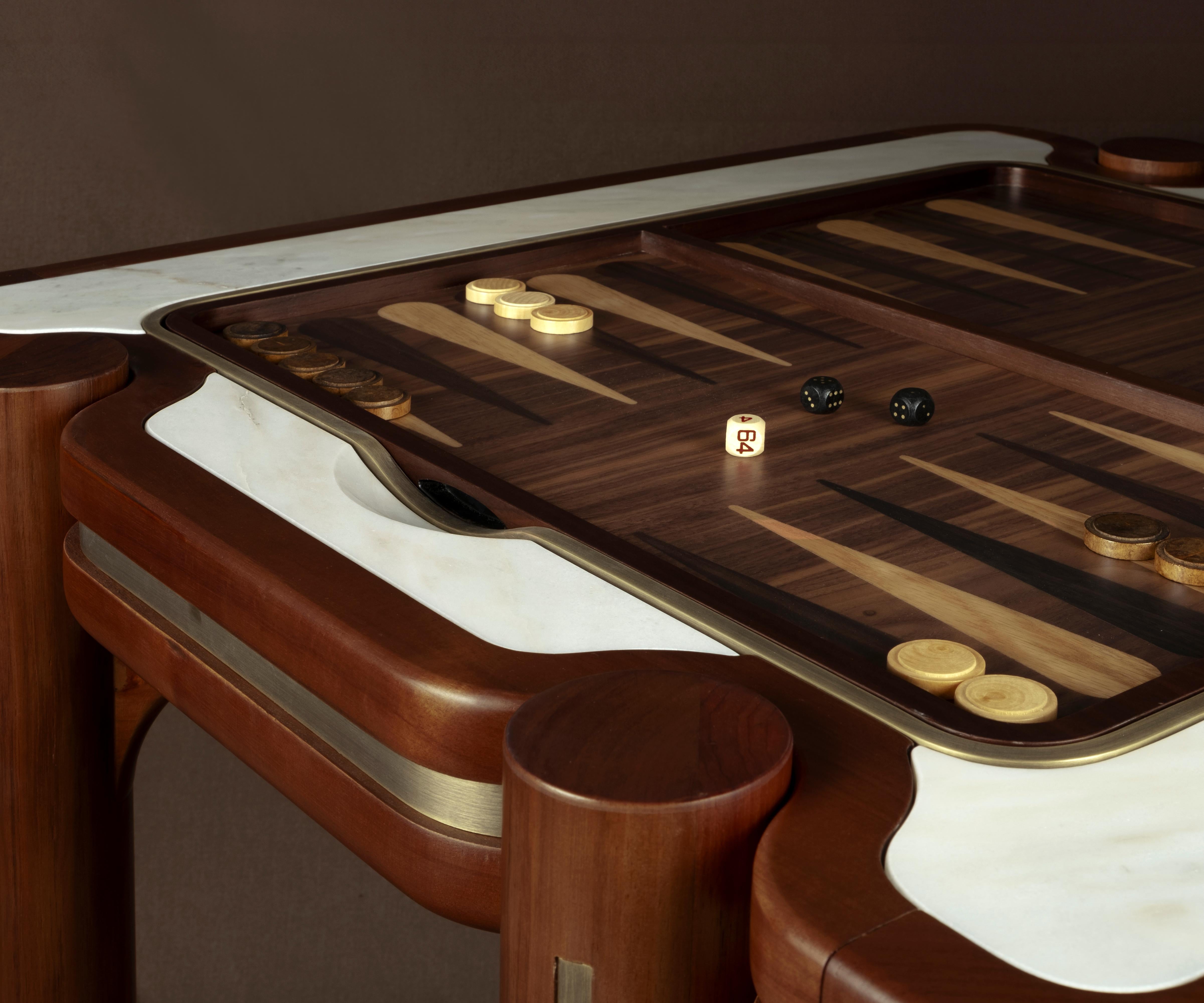 Table Backgammon du 21e siècle en marqueterie de marbre et de bois en vente 1